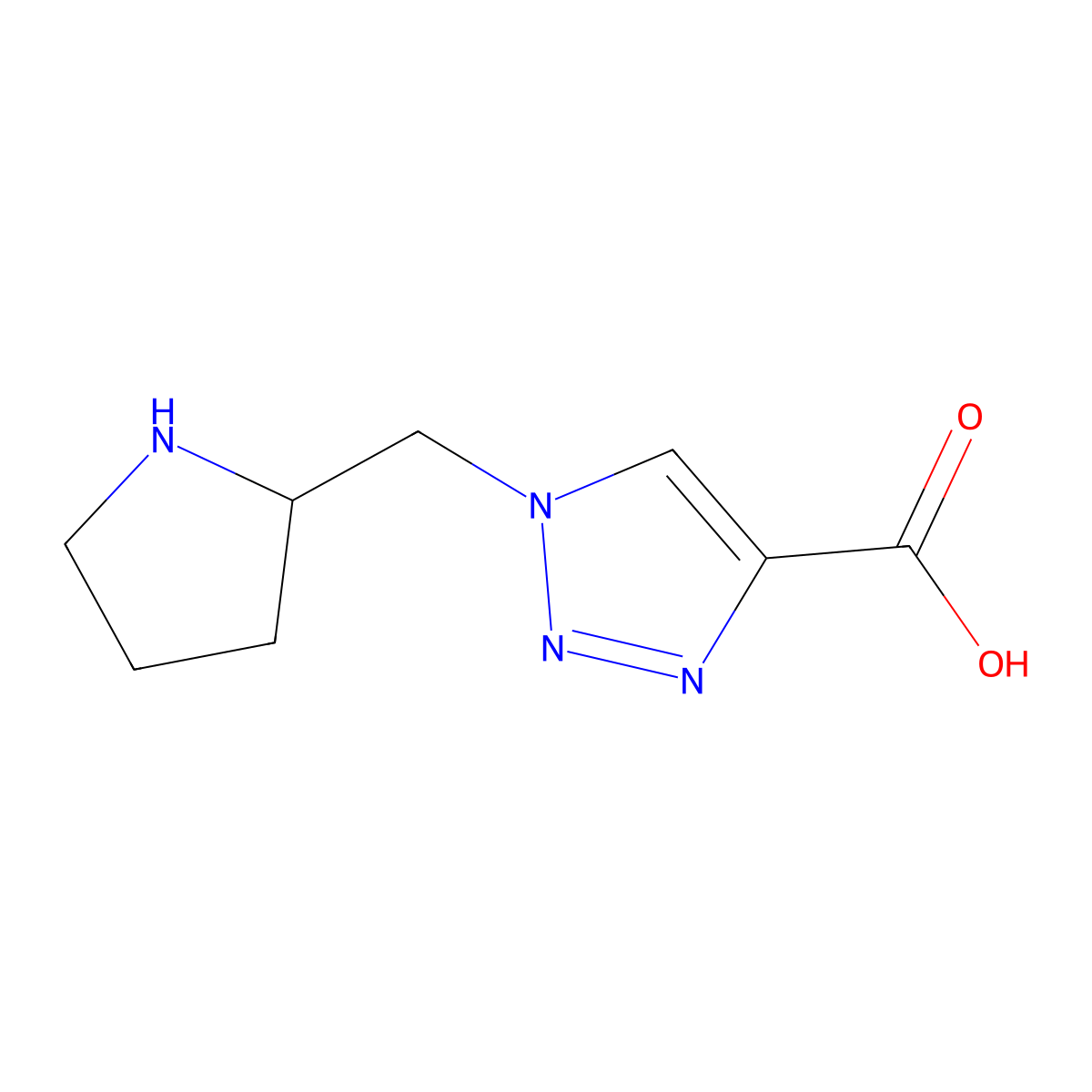1-{[(2S)-pyrrolidin-2-yl]methyl}-1H-1,2,3-triazole-4-carboxylic acid molecular structure, CAS 2580114-13-0
