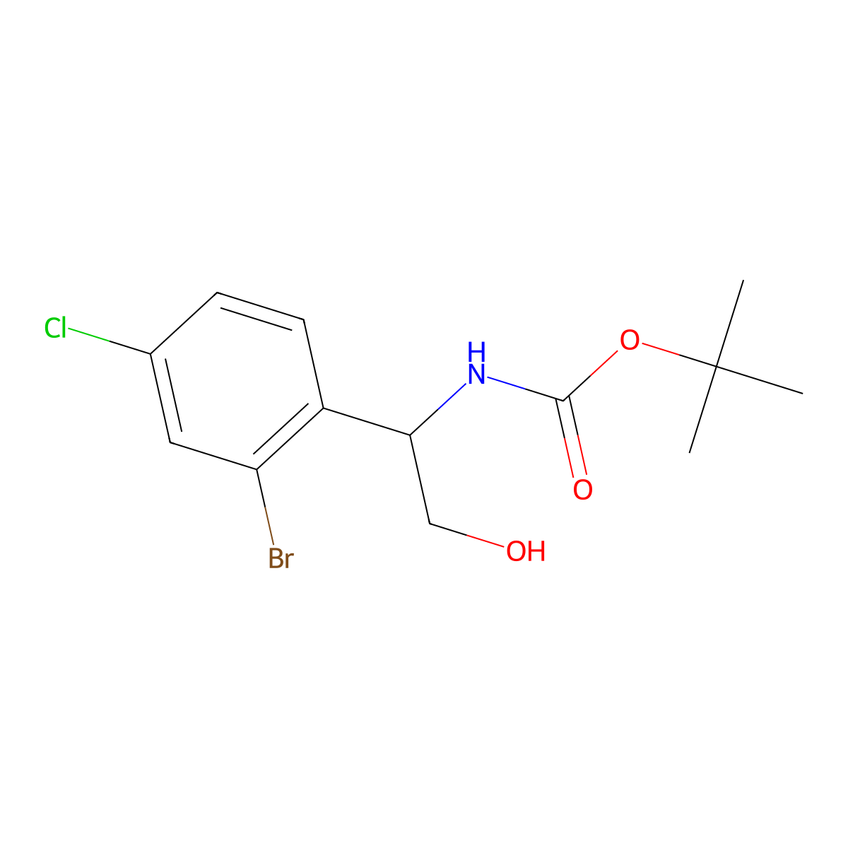 tert-butyl N-[(1R)-1-(2-bromo-4-chlorophenyl)-2-hydroxyethyl]carbamate molecular structure, CAS 2580114-14-1
