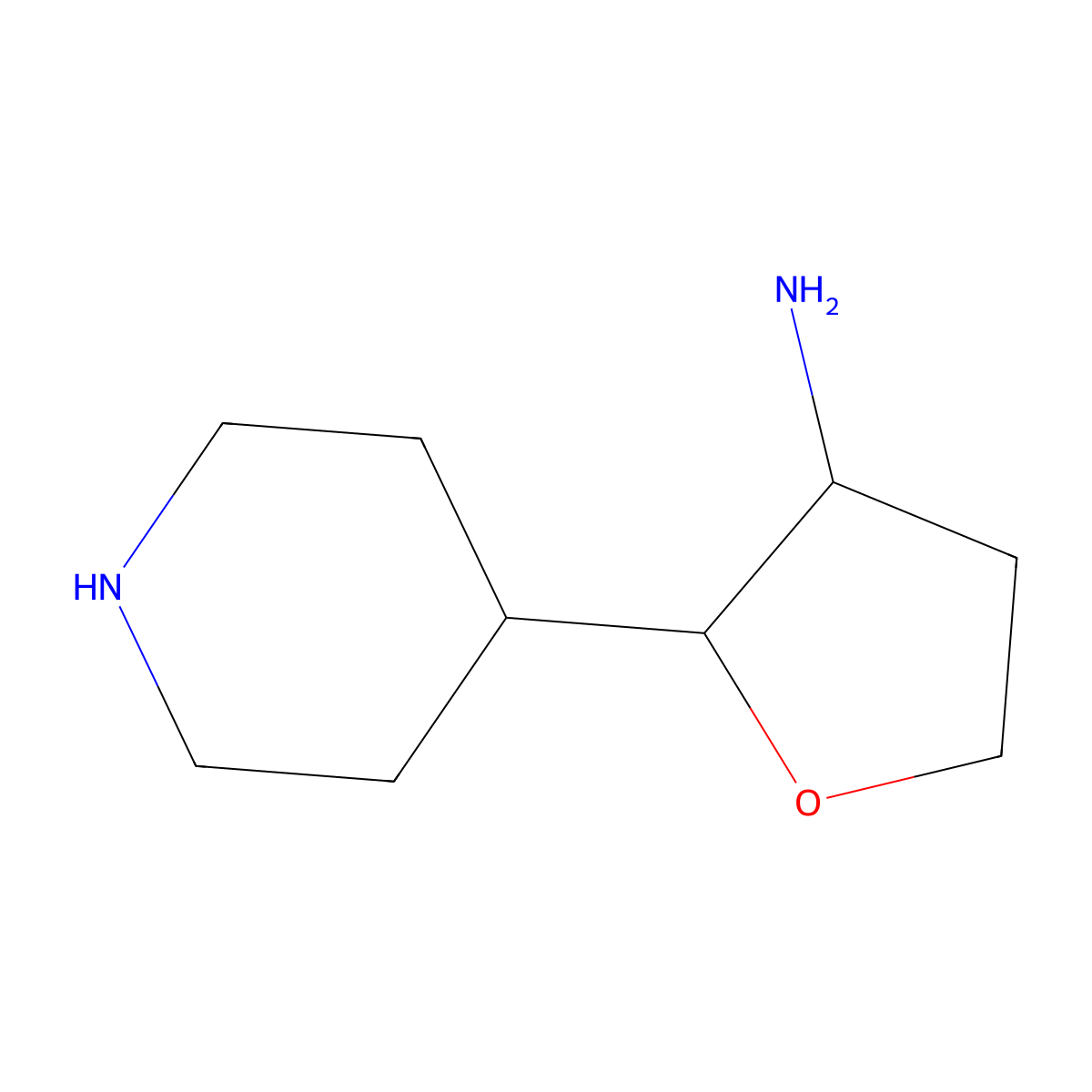 rac-(2R,3S)-2-(piperidin-4-yl)oxolan-3-amine molecular structure, CAS 2580114-15-2