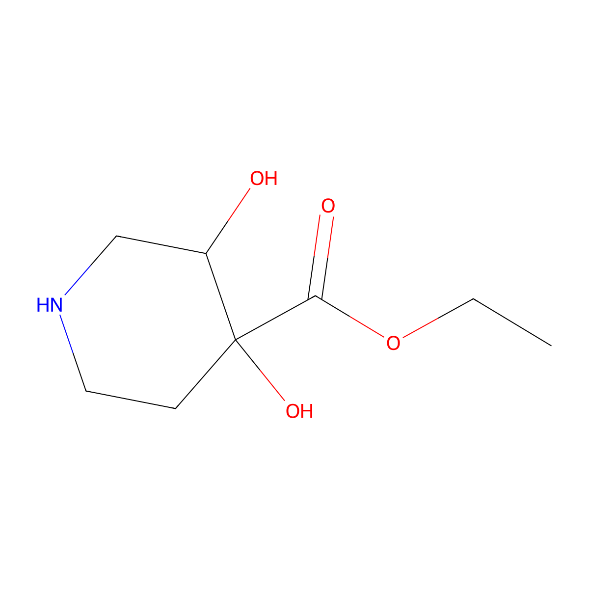 rac-ethyl (3R,4S)-3,4-dihydroxypiperidine-4-carboxylate molecular structure, CAS 2580114-16-3