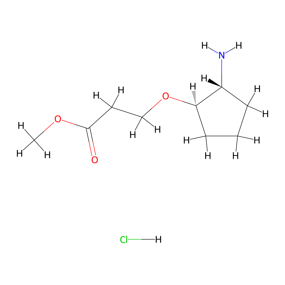 rac-methyl 3-{[(1R,2R)-2-aminocyclopentyl]oxy}propanoate hydrochloride molecular structure, CAS 2580114-18-5