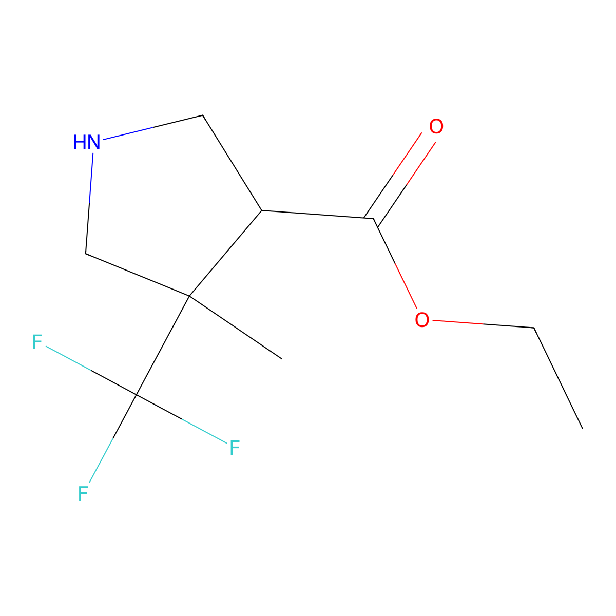 rac-ethyl (3R,4R)-4-methyl-4-(trifluoromethyl)pyrrolidine-3-carboxylate molecular structure, CAS 2580114-44-7