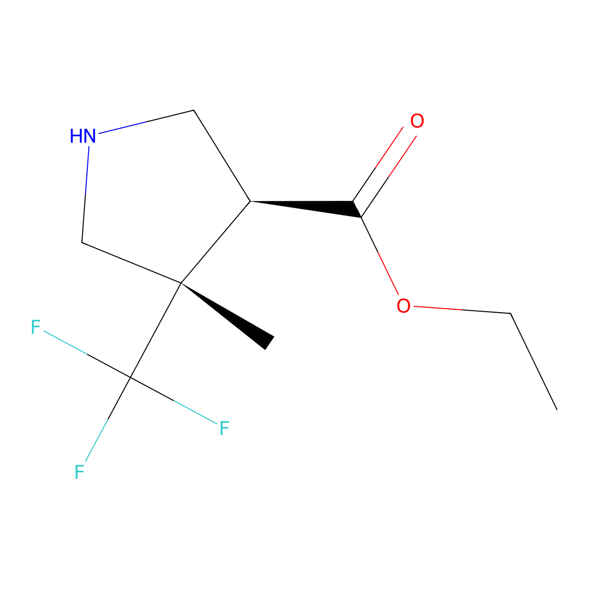 rac-ethyl (3R,4R)-4-methyl-4-(trifluoromethyl)pyrrolidine-3-carboxylate molecular structure, CAS 2580114-44-7