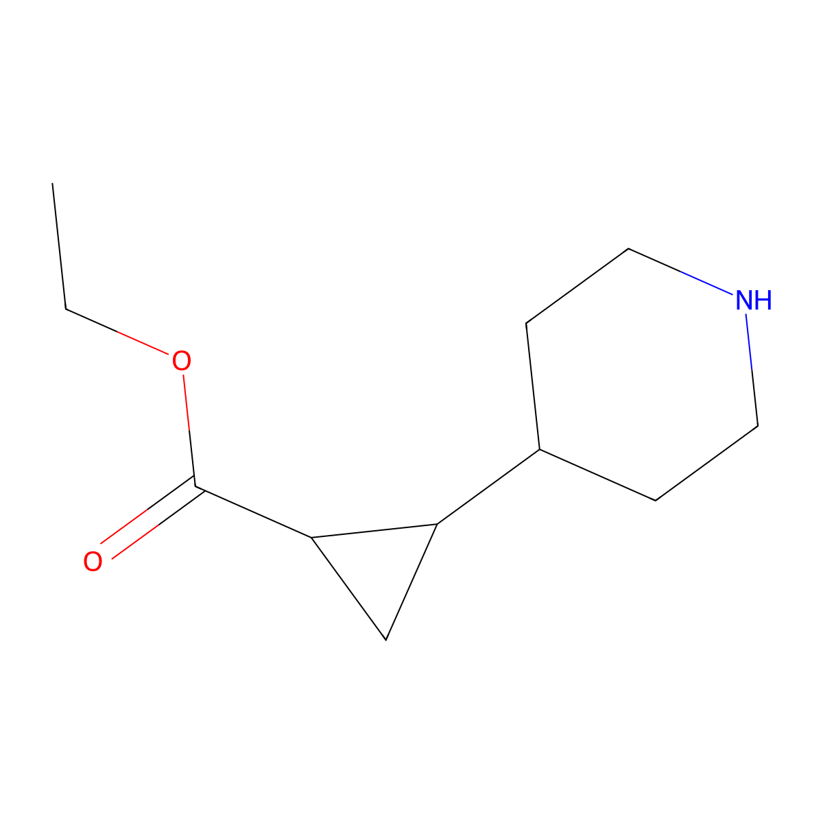 rac-ethyl (1R,2S)-2-(piperidin-4-yl)cyclopropane-1-carboxylate molecular structure, CAS 2580114-54-9