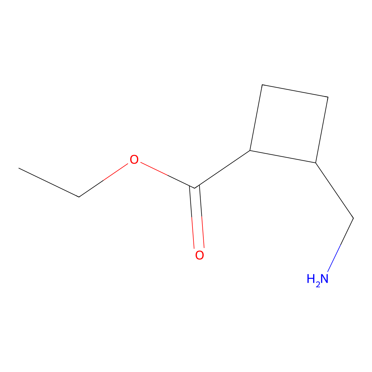 rac-ethyl (1R,2S)-2-(aminomethyl)cyclobutane-1-carboxylate molecular structure, CAS 2580114-72-1