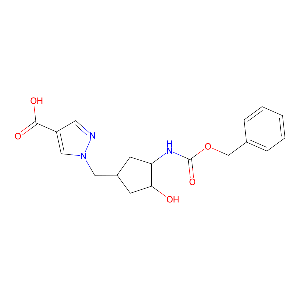 rac-1-{[(3R,4R)-3-{[(benzyloxy)carbonyl]amino}-4-hydroxycyclopentyl]methyl}-1H-pyrazole-4-carboxylic acid molecular structure, CAS 2580127-88-2
