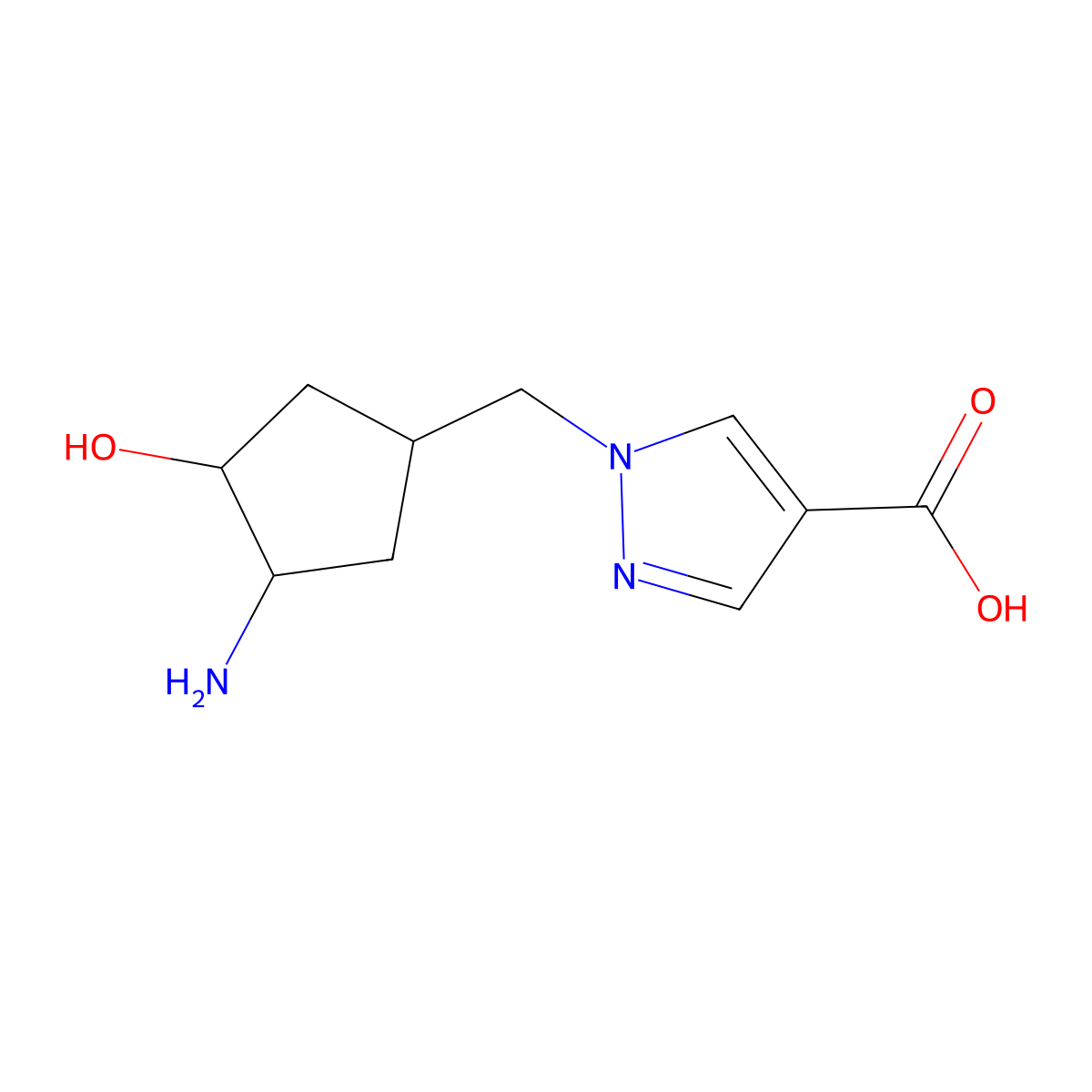 rac-1-{[(3R,4R)-3-amino-4-hydroxycyclopentyl]methyl}-1H-pyrazole-4-carboxylic acid molecular structure, CAS 2580127-90-6