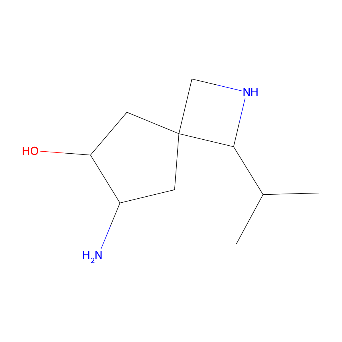 rac-(6R,7R)-7-amino-1-(propan-2-yl)-2-azaspiro[3.4]octan-6-ol molecular structure, CAS 2580128-15-8