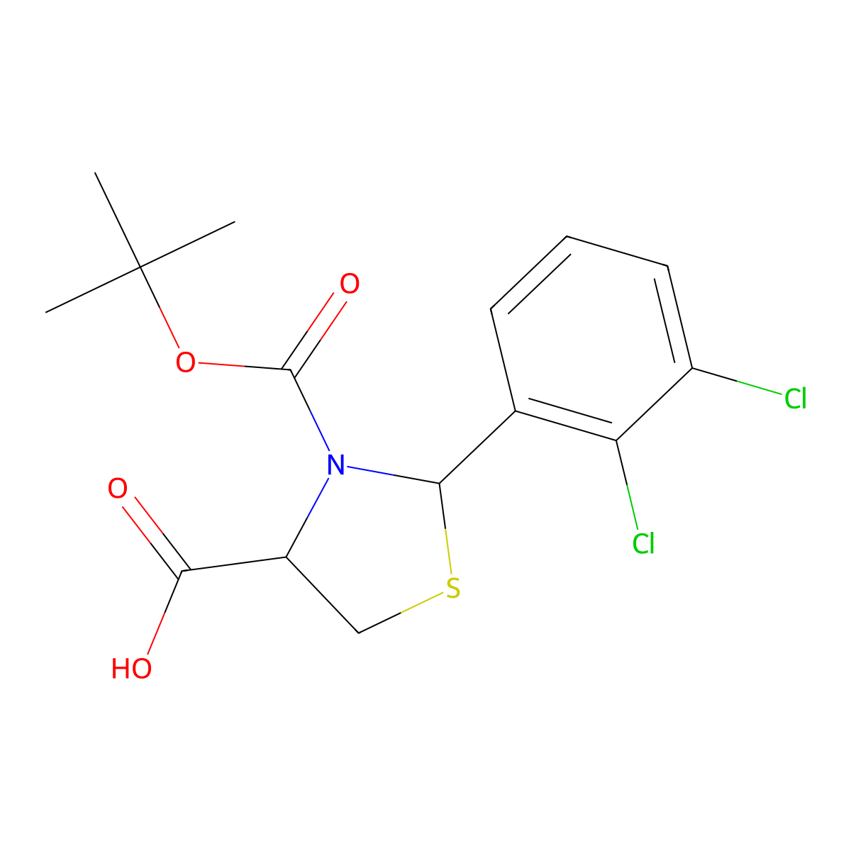 (4R)-3-[(tert-butoxy)carbonyl]-2-(2,3-dichlorophenyl)-1,3-thiazolidine-4-carboxylic acid molecular structure, CAS 2580128-30-7