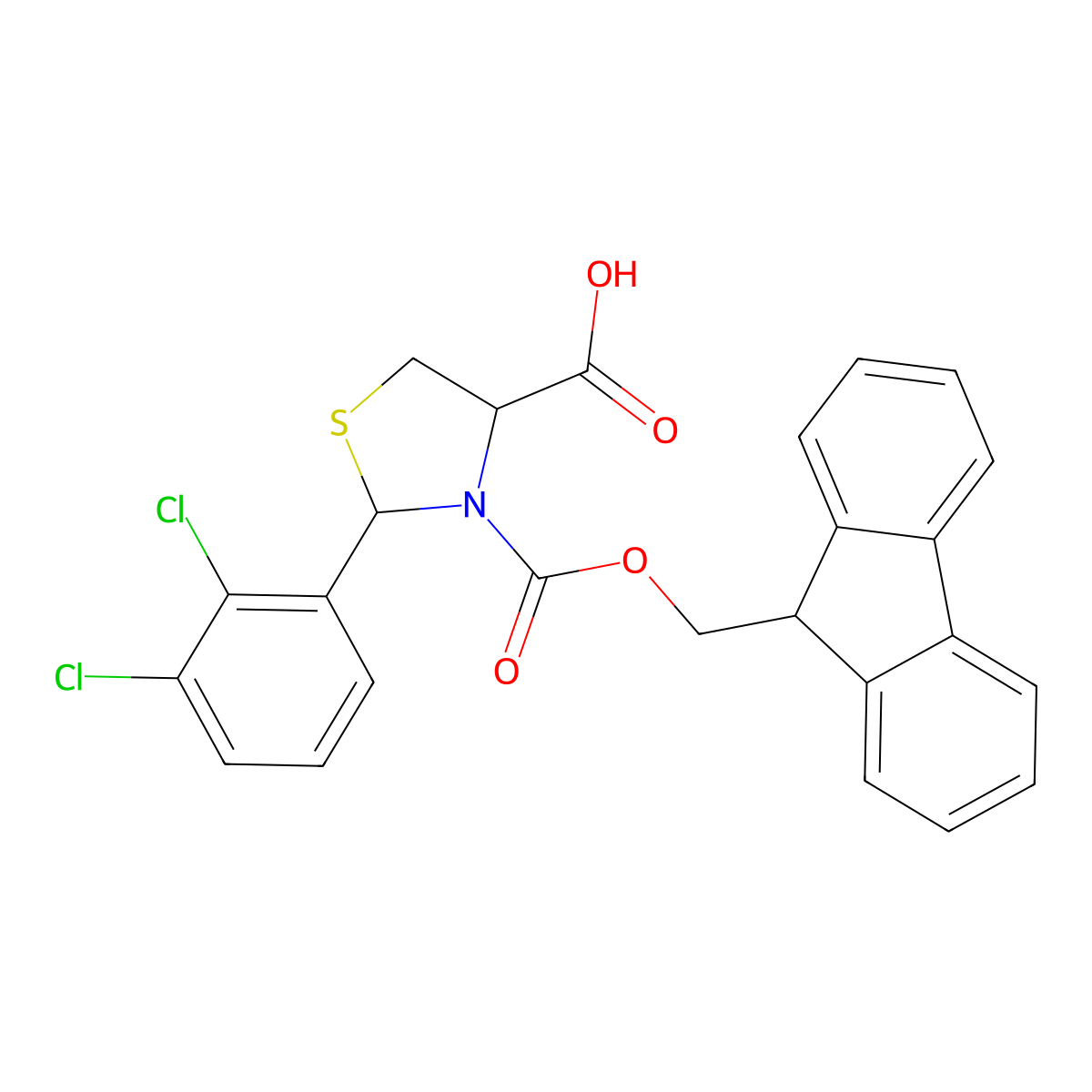 (4R)-2-(2,3-dichlorophenyl)-3-{[(9H-fluoren-9-yl)methoxy]carbonyl}-1,3-thiazolidine-4-carboxylic acid molecular structure, CAS 2580128-36-3