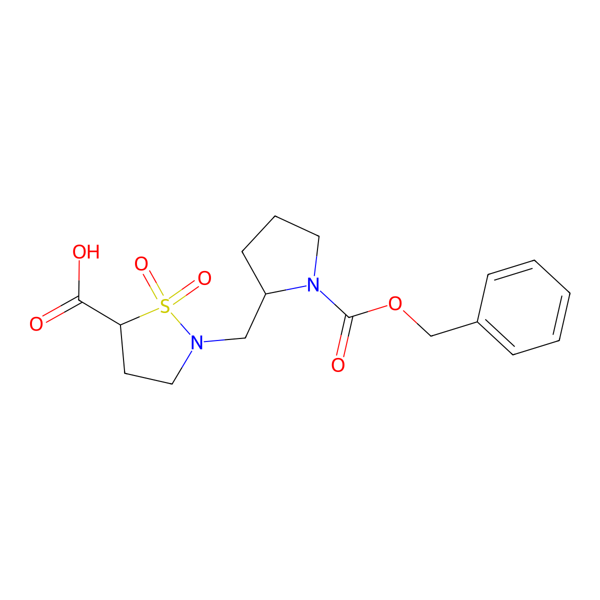 2-{[(2R)-1-[(benzyloxy)carbonyl]pyrrolidin-2-yl]methyl}-1,1-dioxo-1lambda6,2-thiazolidine-5-carboxylic acid molecular structure, CAS 2580128-45-4