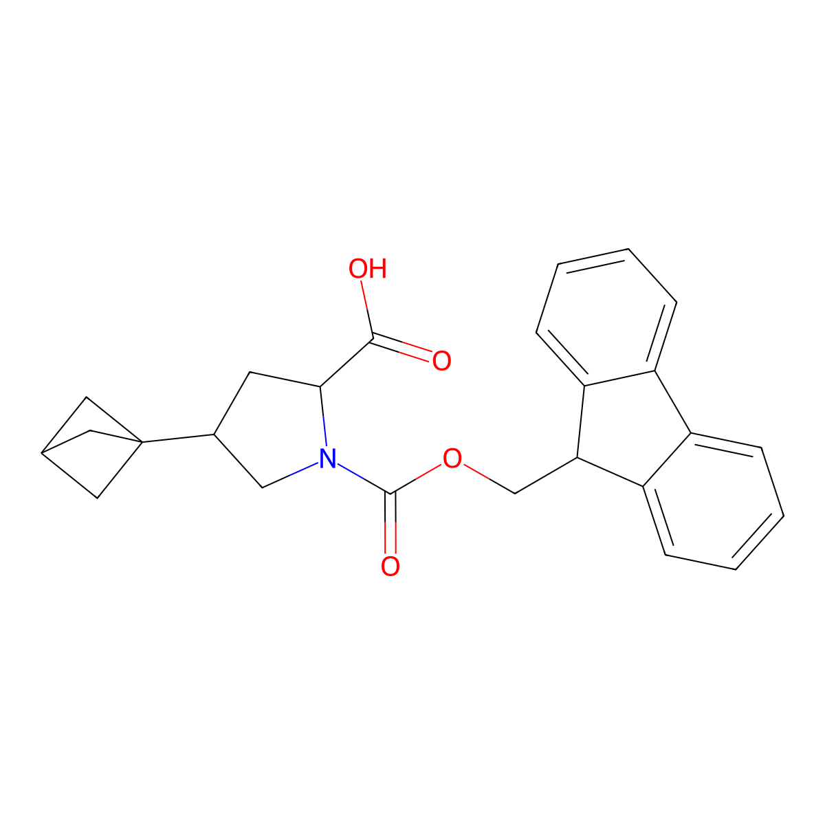 (2S)-4-{bicyclo[1.1.1]pentan-1-yl}-1-{[(9H-fluoren-9-yl)methoxy]carbonyl}pyrrolidine-2-carboxylic acid molecular structure, CAS 2580128-50-1