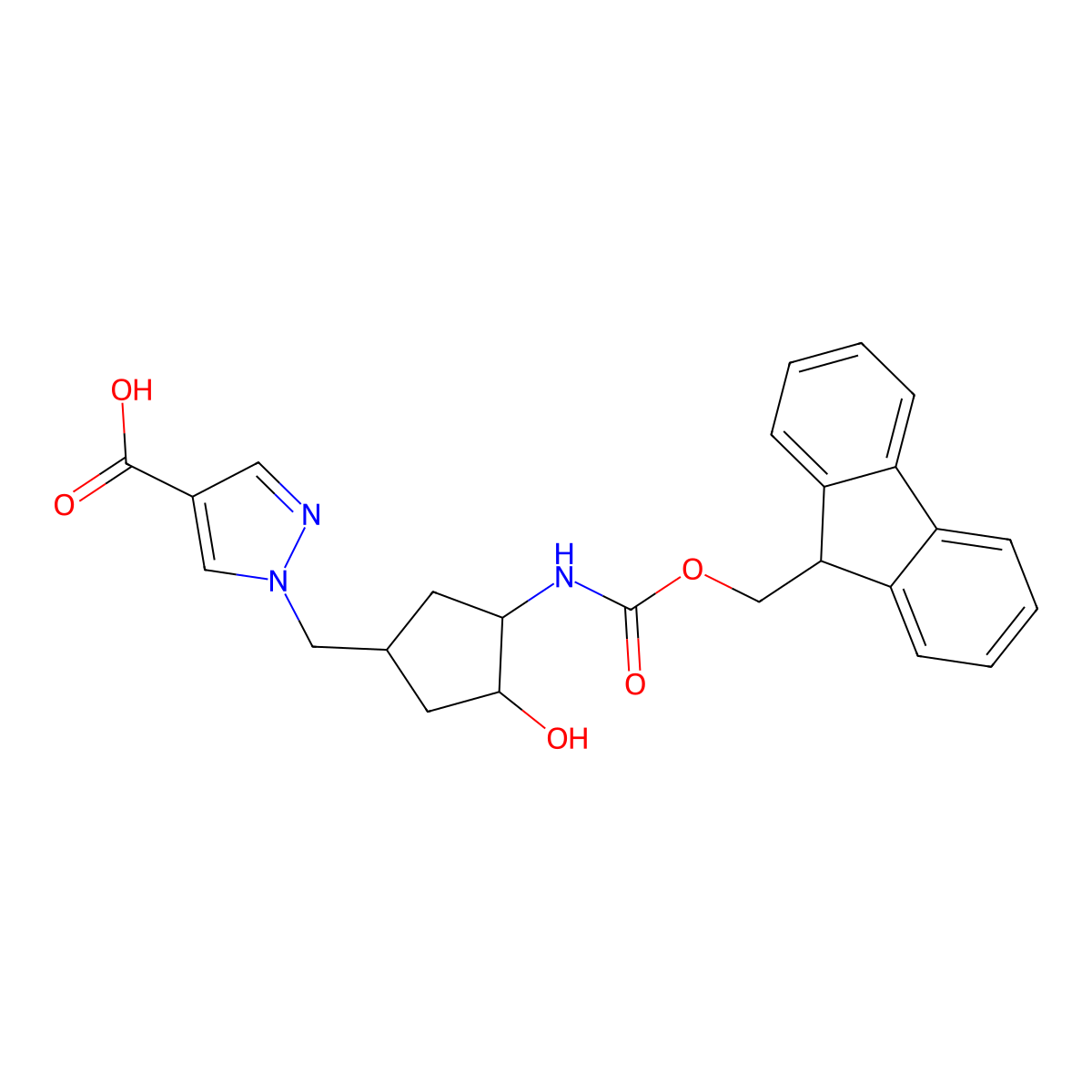 rac-1-{[(3R,4R)-3-({[(9H-fluoren-9-yl)methoxy]carbonyl}amino)-4-hydroxycyclopentyl]methyl}-1H-pyrazole-4-carboxylic acid molecular structure, CAS 2580128-70-5