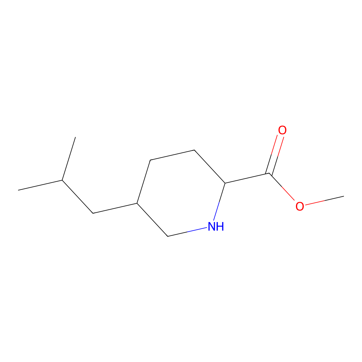 Methyl 5-(2-methylpropyl)piperidine-2-carboxylate molecular structure, CAS 2580177-84-8