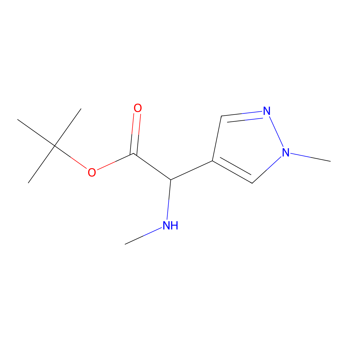 tert-butyl 2-(1-methyl-1H-pyrazol-4-yl)-2-(methylamino)acetate molecular structure, CAS 2580177-93-9