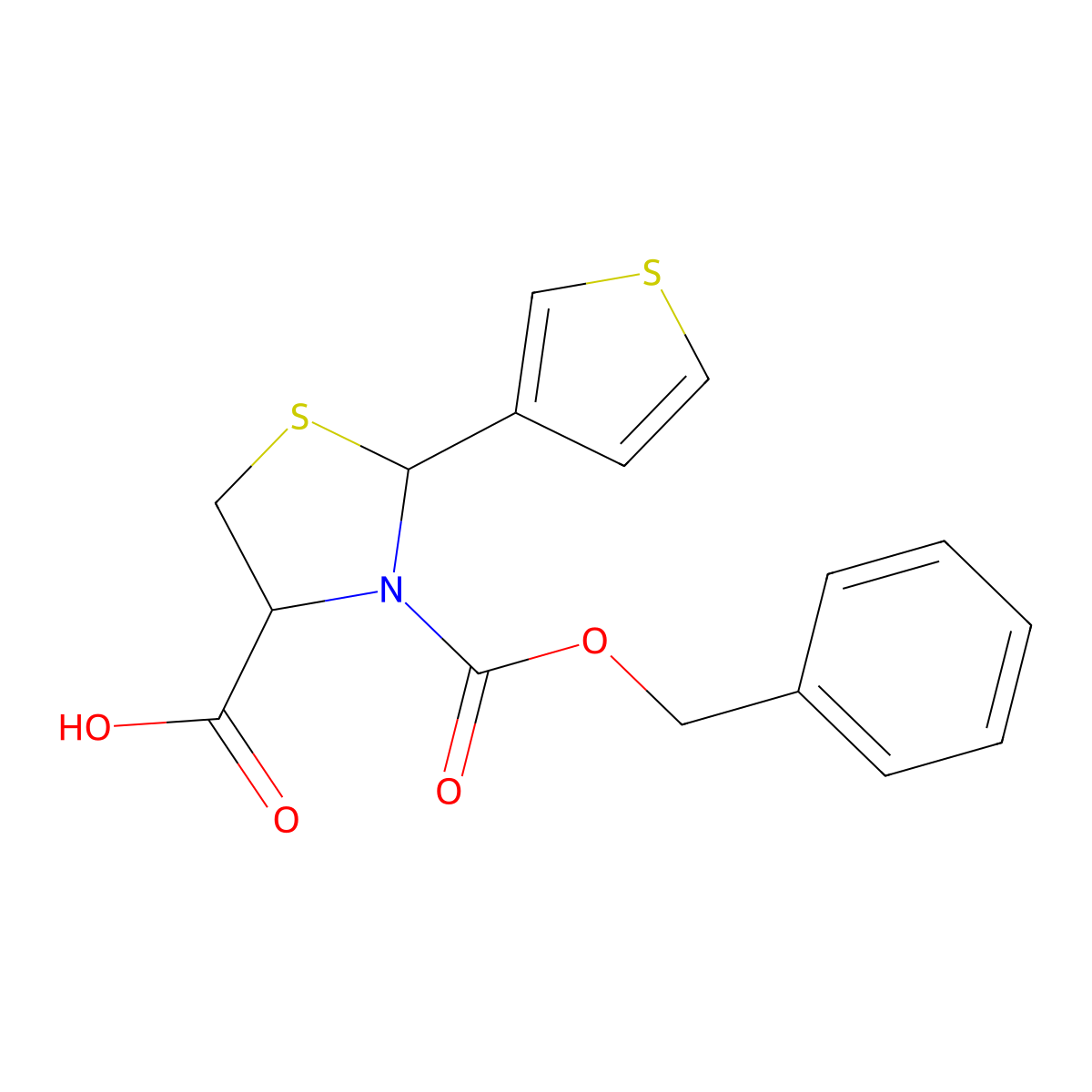 3-[(Benzyloxy)carbonyl]-2-(thiophen-3-yl)-1,3-thiazolidine-4-carboxylic acid molecular structure, CAS 2580178-02-3