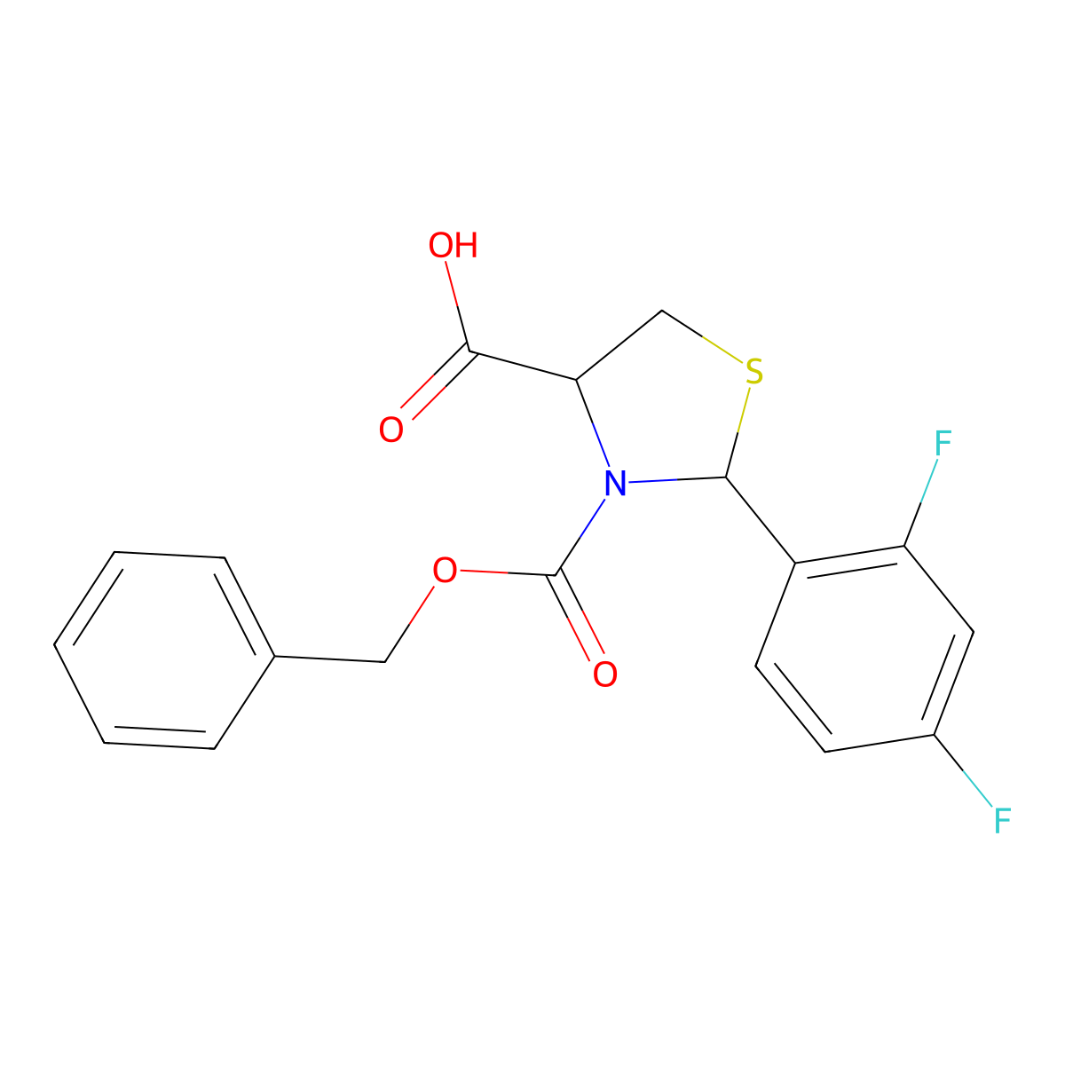 3-[(Benzyloxy)carbonyl]-2-(2,4-difluorophenyl)-1,3-thiazolidine-4-carboxylic acid molecular structure, CAS 2580178-07-8