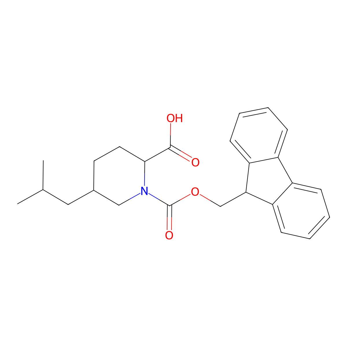 1-{[(9H-fluoren-9-yl)methoxy]carbonyl}-5-(2-methylpropyl)piperidine-2-carboxylic acid molecular structure, CAS 2580178-13-6