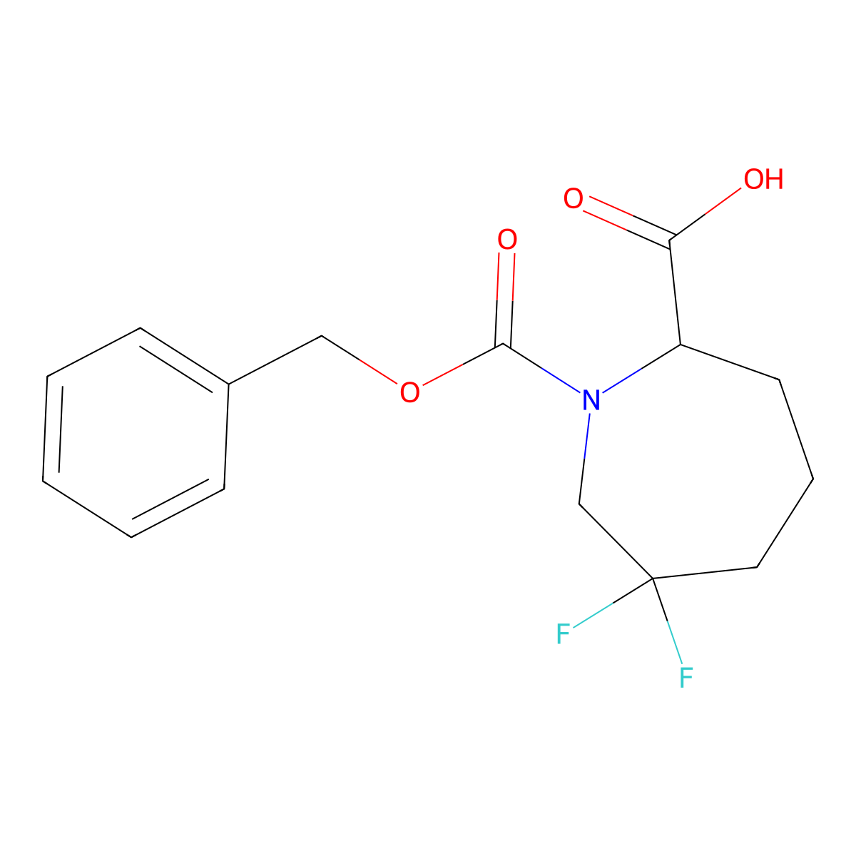 1-[(Benzyloxy)carbonyl]-6,6-difluoroazepane-2-carboxylic acid molecular structure, CAS 2580178-16-9