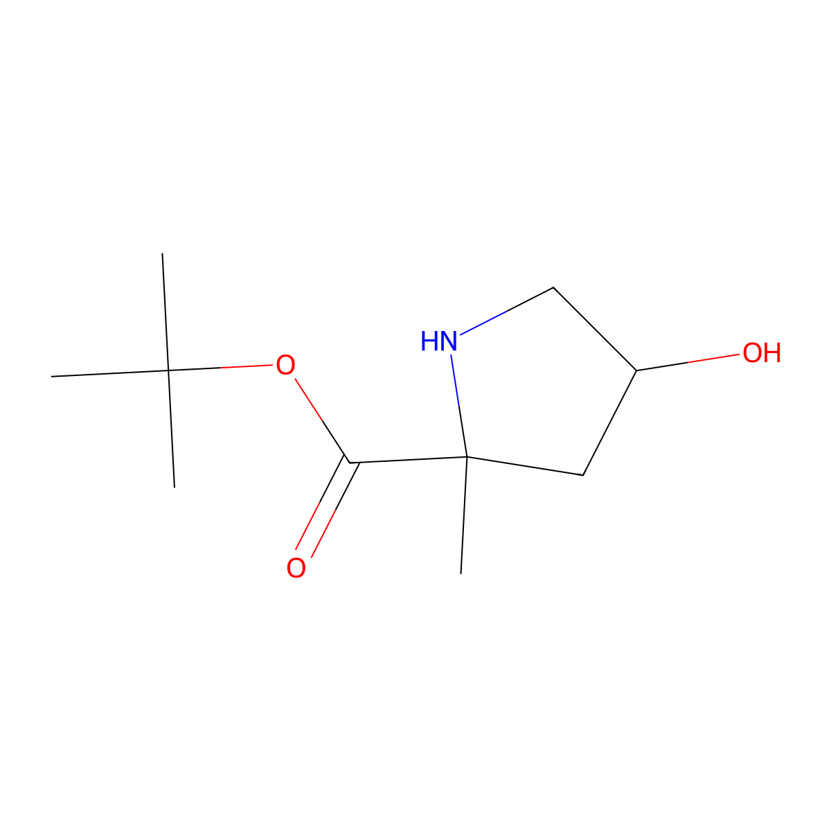 Tert-butyl 4-hydroxy-2-methylpyrrolidine-2-carboxylate molecular structure, CAS 2580178-17-0