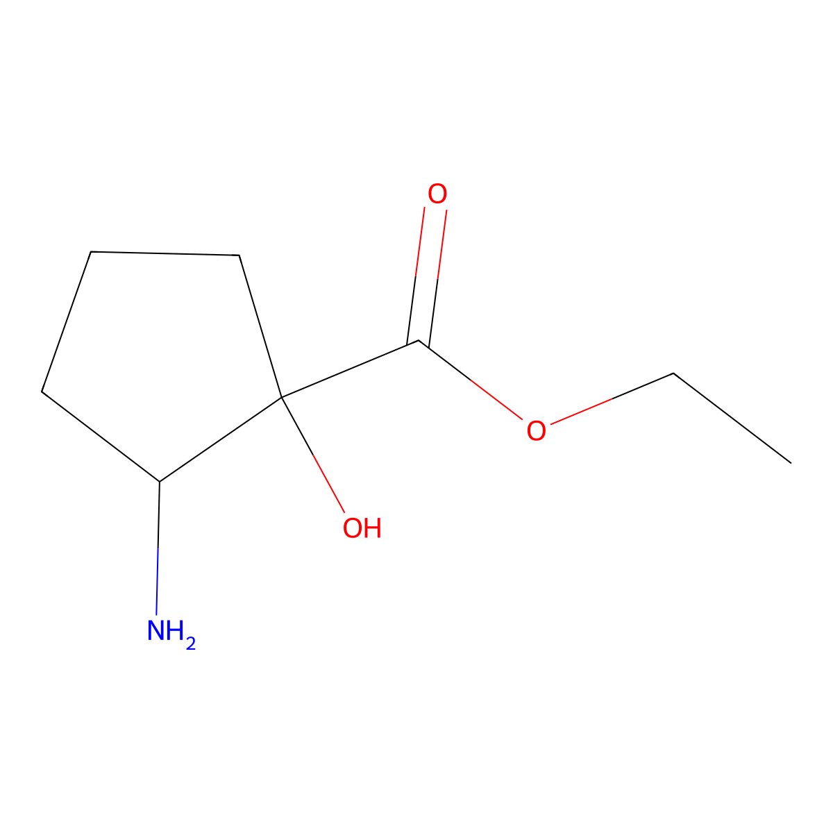 Ethyl 2-amino-1-hydroxycyclopentane-1-carboxylate molecular structure, CAS 2580178-23-8