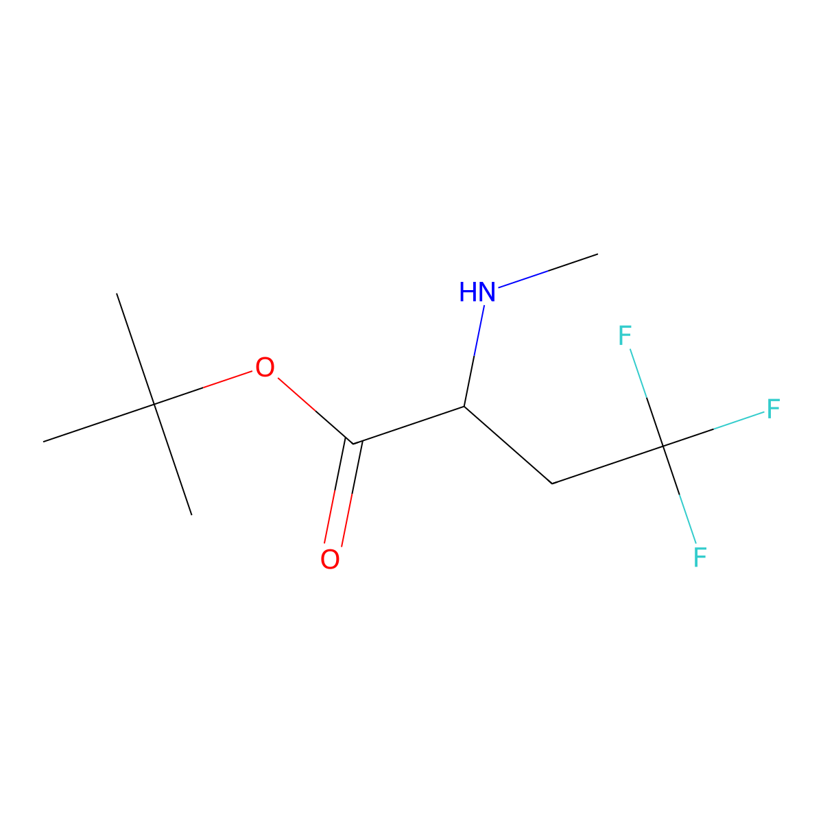 Tert-butyl 4,4,4-trifluoro-2-(methylamino)butanoate molecular structure, CAS 2580178-28-3
