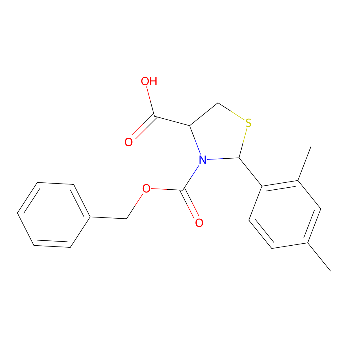 3-[(Benzyloxy)carbonyl]-2-(2,4-dimethylphenyl)-1,3-thiazolidine-4-carboxylic acid molecular structure, CAS 2580178-32-9
