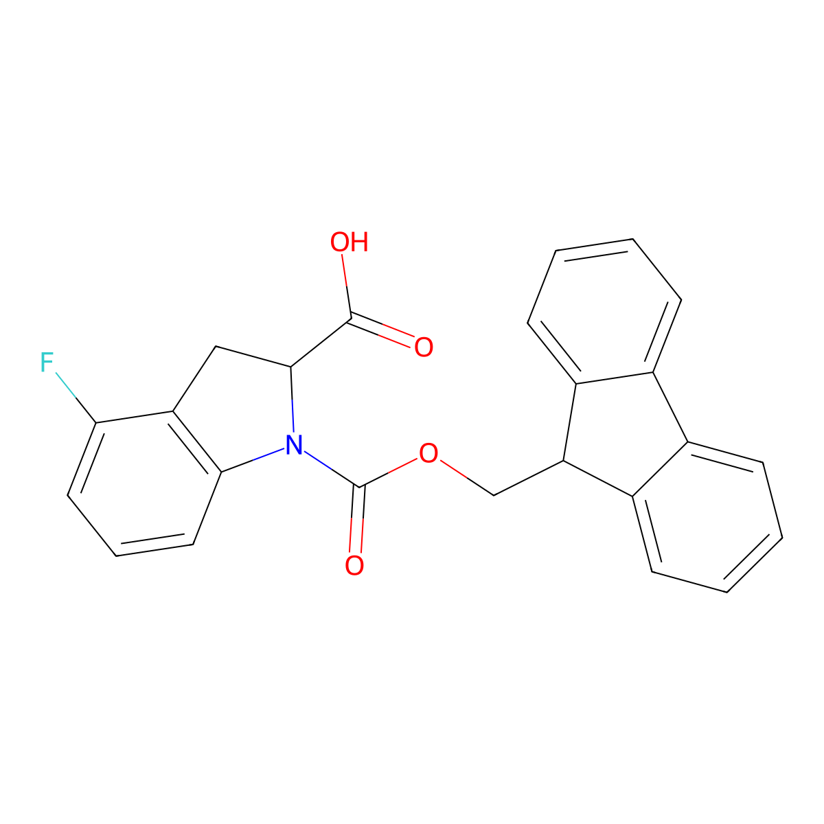 1-{[(9H-fluoren-9-yl)methoxy]carbonyl}-4-fluoro-2,3-dihydro-1H-indole-2-carboxylic acid molecular structure, CAS 2580178-39-6