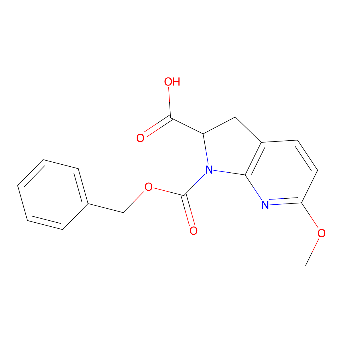 1-[(benzyloxy)carbonyl]-6-methoxy-1H,2H,3H-pyrrolo[2,3-b]pyridine-2-carboxylic acid molecular structure, CAS 2580178-52-3
