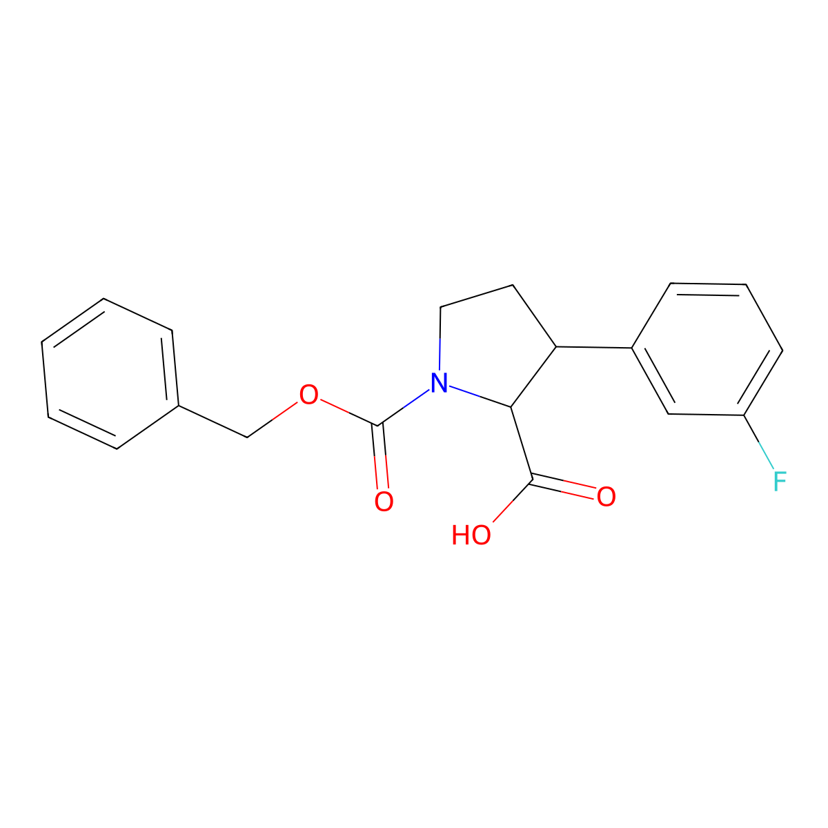 1-[(Benzyloxy)carbonyl]-3-(3-fluorophenyl)pyrrolidine-2-carboxylic acid molecular structure, CAS 2580178-54-5