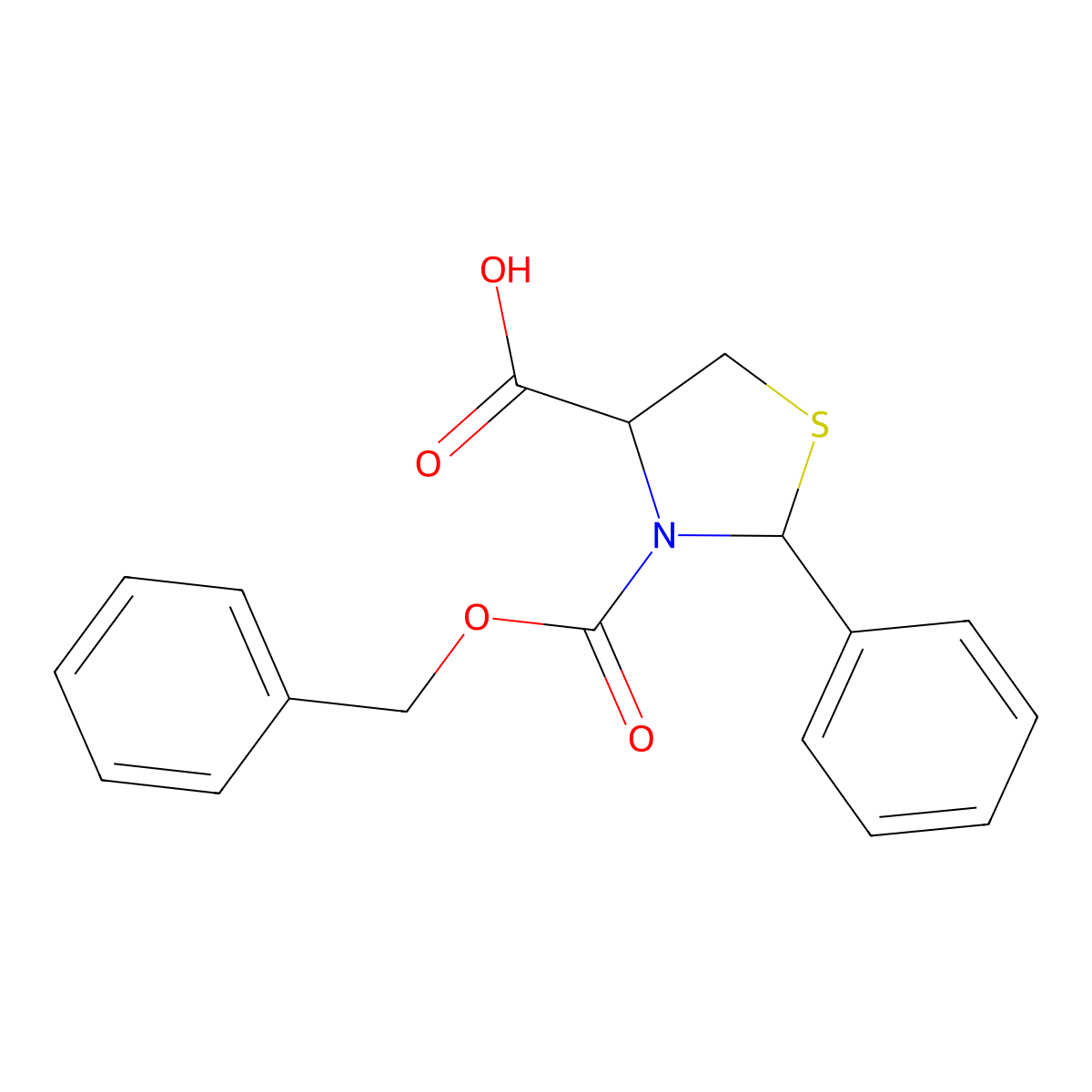 3-[(Benzyloxy)carbonyl]-2-phenyl-1,3-thiazolidine-4-carboxylic acid molecular structure, CAS 2580178-55-6
