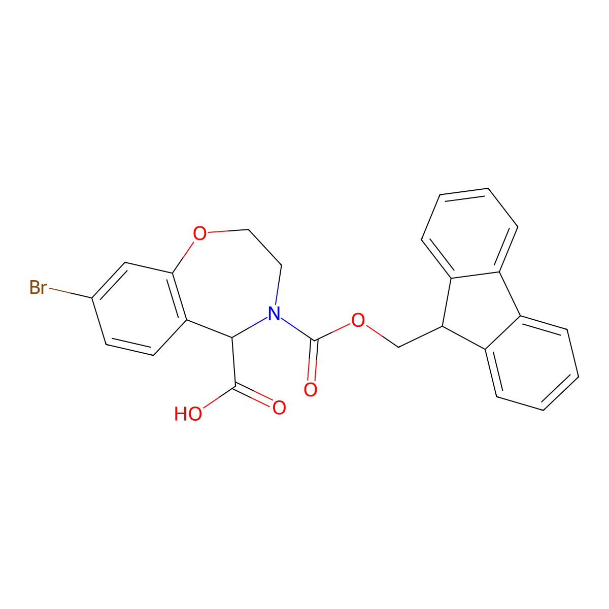 8-bromo-4-{[(9H-fluoren-9-yl)methoxy]carbonyl}-2,3,4,5-tetrahydro-1,4-benzoxazepine-5-carboxylic acid molecular structure, CAS 2580178-66-9