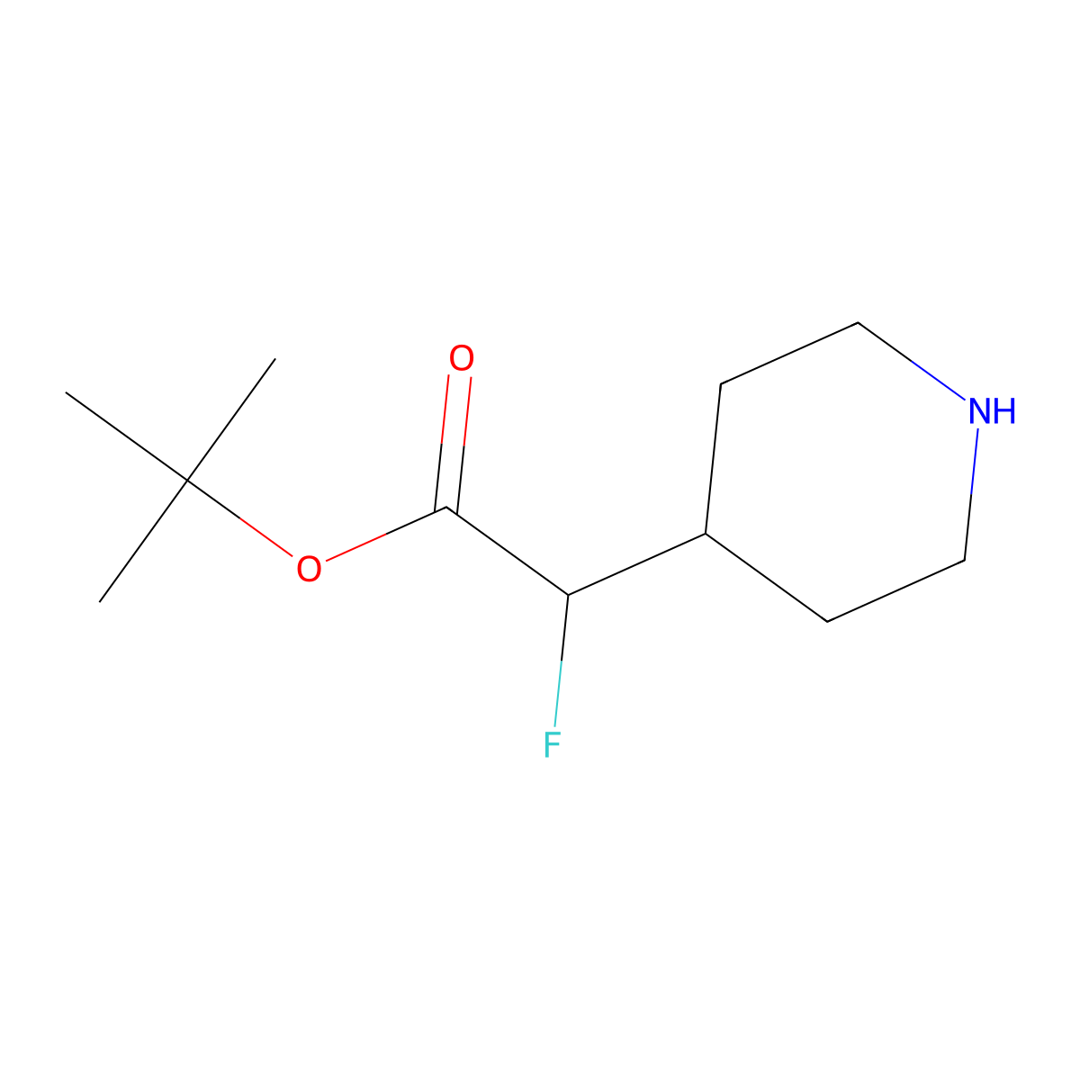 Tert-butyl 2-fluoro-2-(piperidin-4-yl)acetate molecular structure, CAS 2580178-82-9