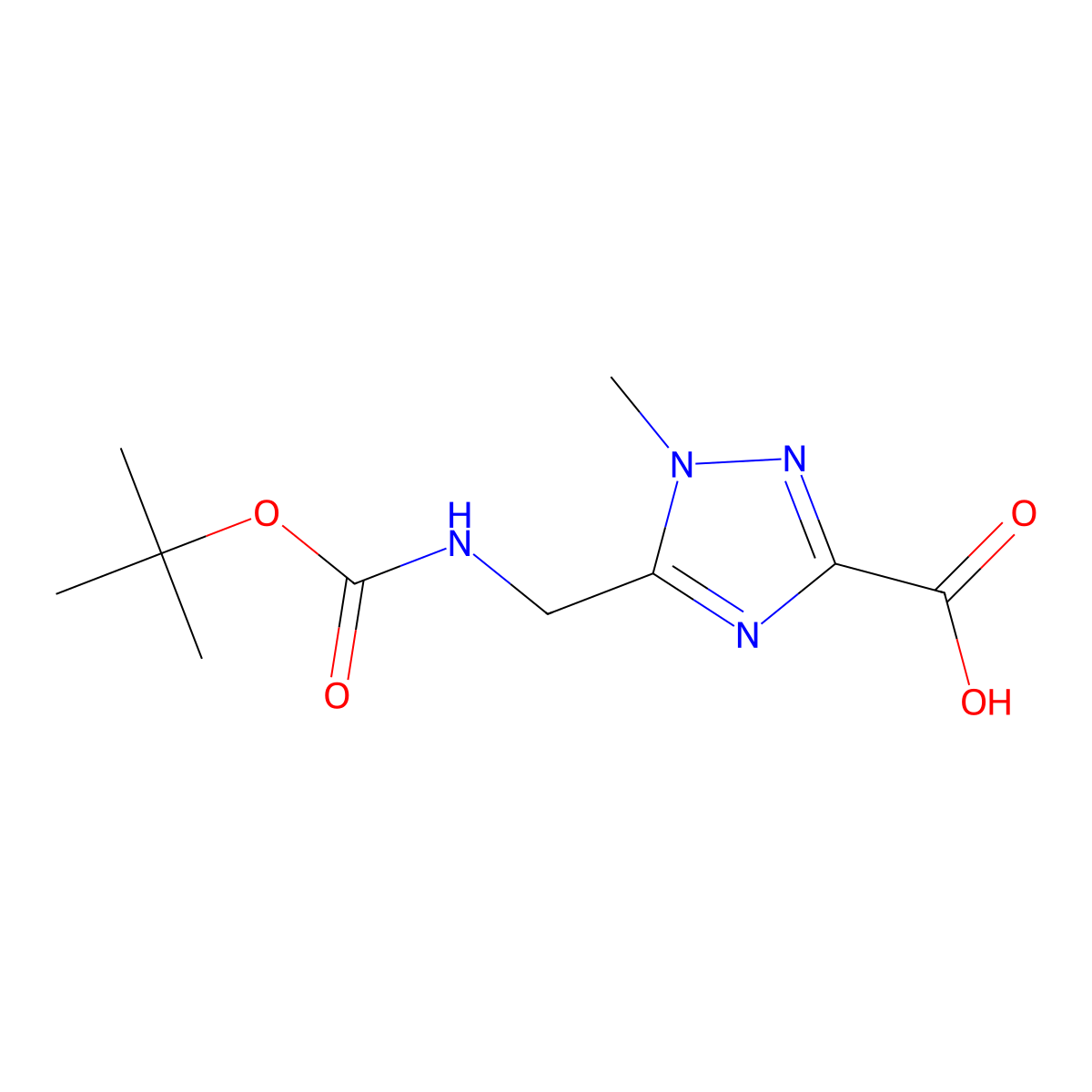 5-({[(tert-butoxy)carbonyl]amino}methyl)-1-methyl-1H-1,2,4-triazole-3-carboxylic acid molecular structure, CAS 2580178-94-3