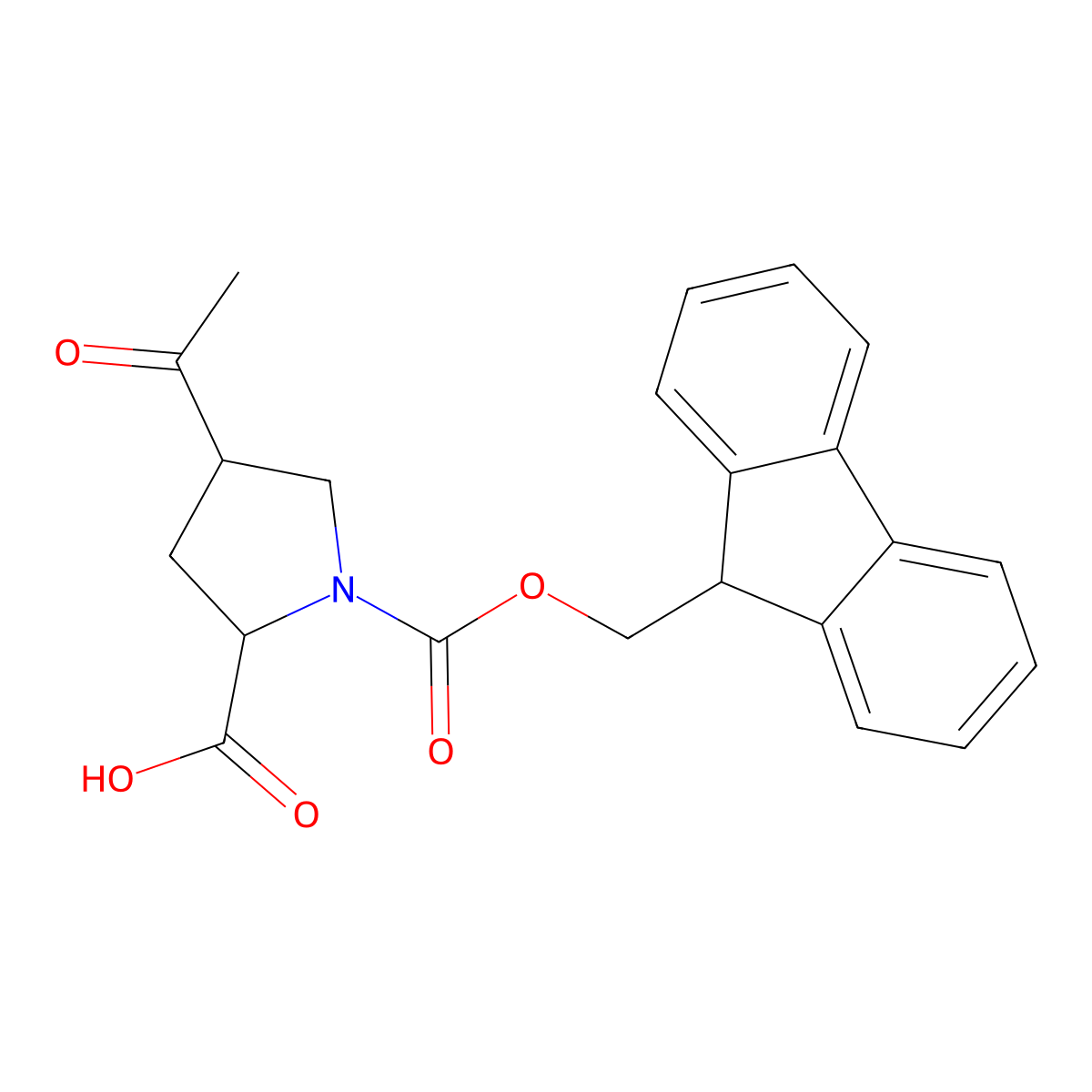 4-acetyl-1-{[(9H-fluoren-9-yl)methoxy]carbonyl}pyrrolidine-2-carboxylic acid molecular structure, CAS 2580178-98-7