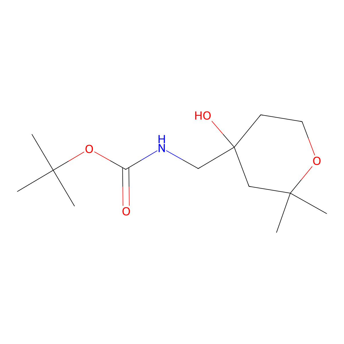 tert-butyl N-[(4-hydroxy-2,2-dimethyloxan-4-yl)methyl]carbamate molecular structure, CAS 2580179-02-6