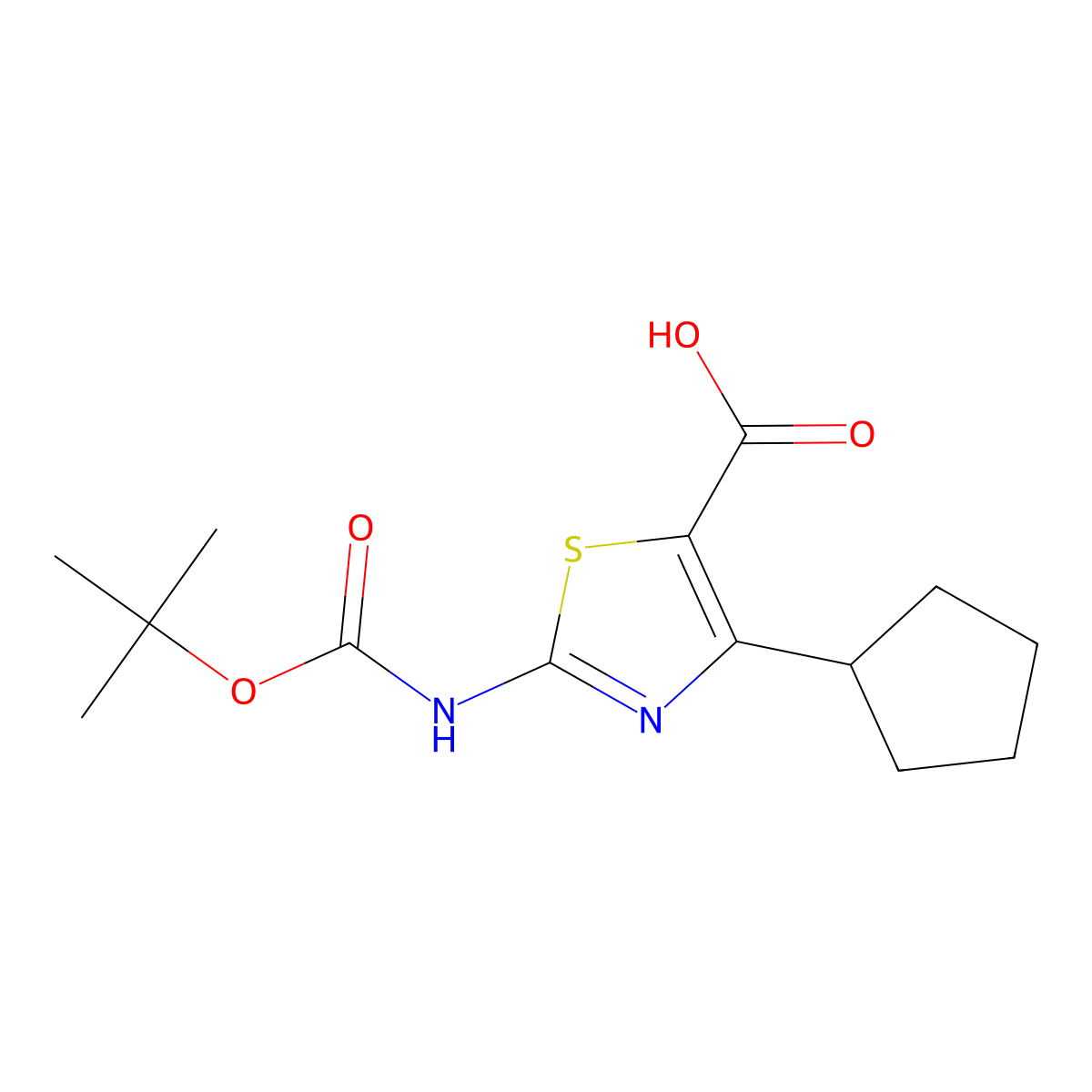 2-{[(Tert-butoxy)carbonyl]amino}-4-cyclopentyl-1,3-thiazole-5-carboxylic acid molecular structure, CAS 2580179-08-2