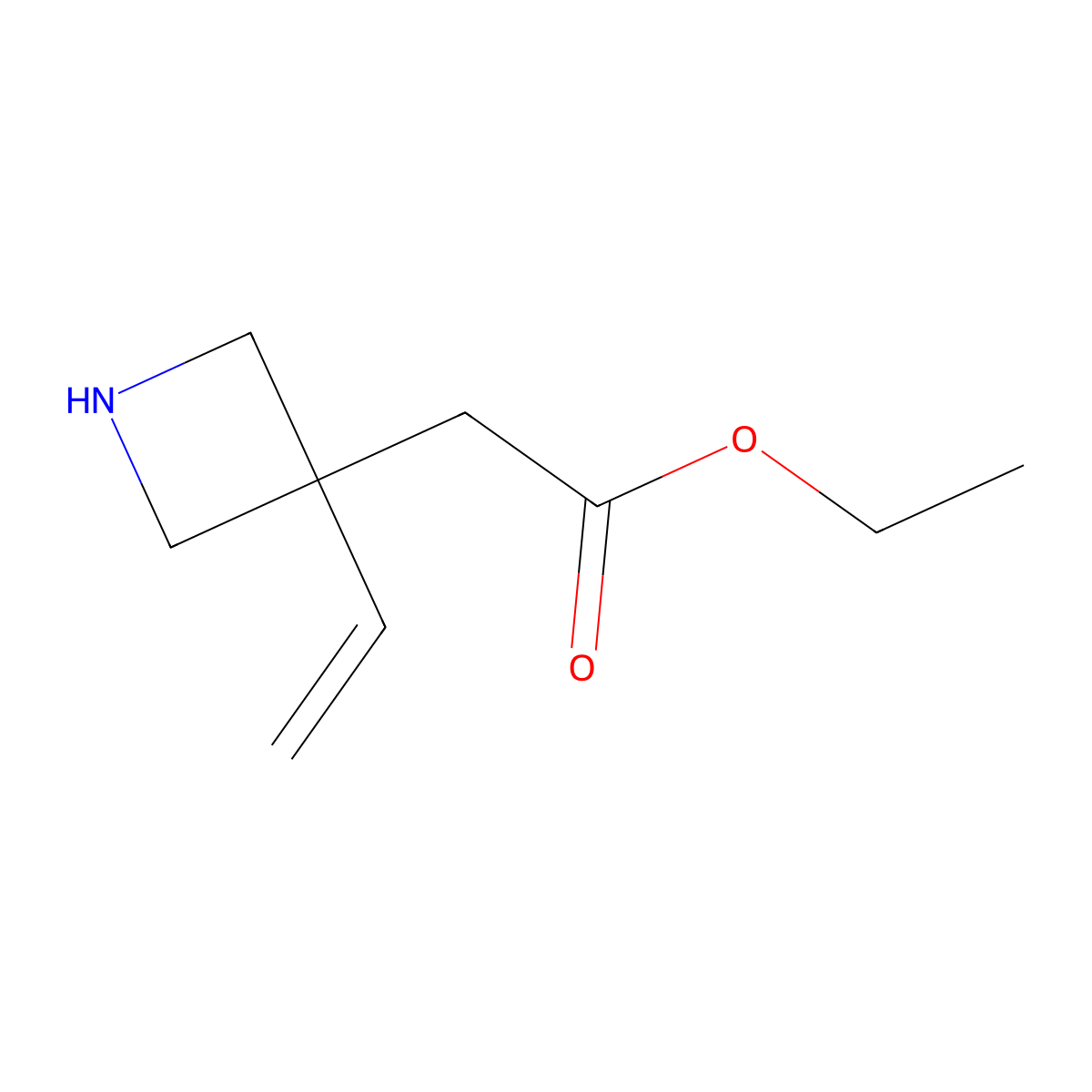 Ethyl 2-(3-ethenylazetidin-3-yl)acetate molecular structure, CAS 2580179-09-3