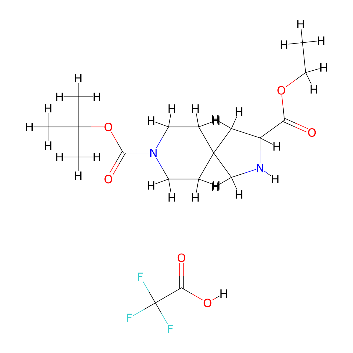8-Tert-butyl 3-ethyl 2,8-diazaspiro(4.5)decane-3,8-dicarboxylate; trifluoroacetic acid molecular structure, CAS 2580179-30-0