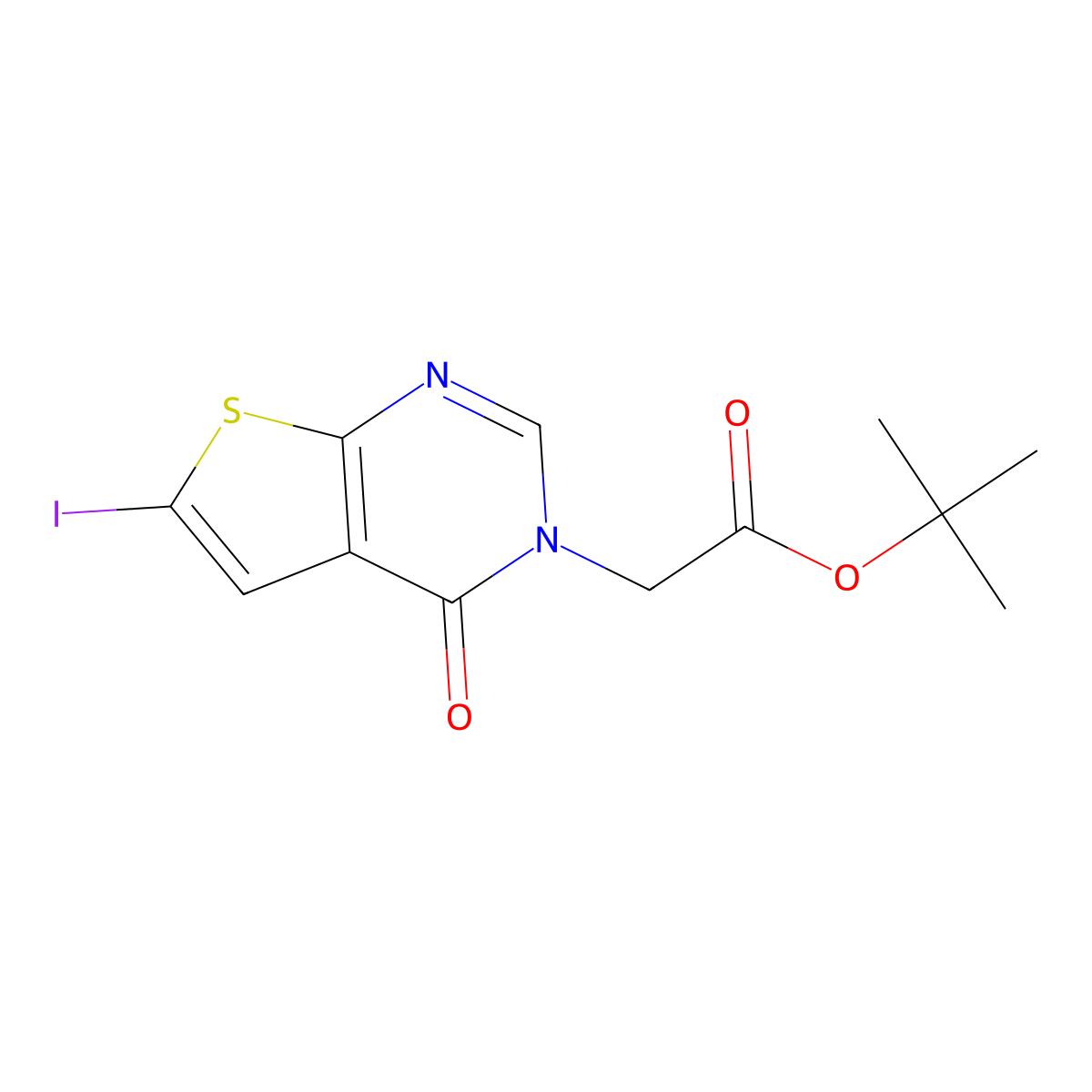Tert-butyl 2-(6-iodo-4-oxothieno[2,3-d]pyrimidin-3-yl)acetate molecular structure, CAS 2580179-31-1