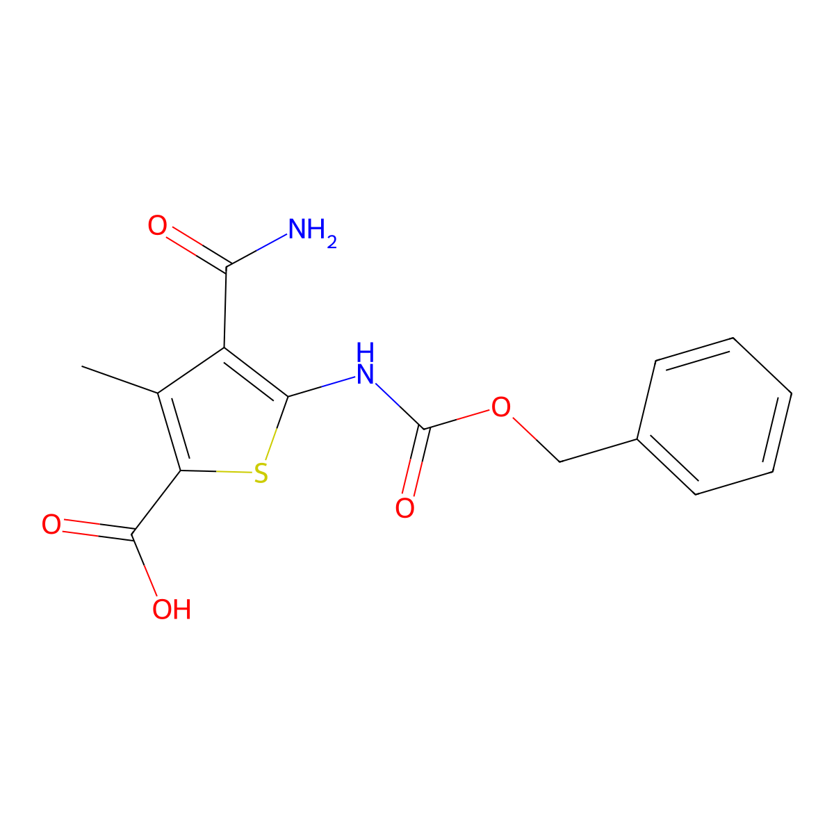 5-{[(Benzyloxy)carbonyl]amino}-4-carbamoyl-3-methylthiophene-2-carboxylic acid molecular structure, CAS 2580179-34-4