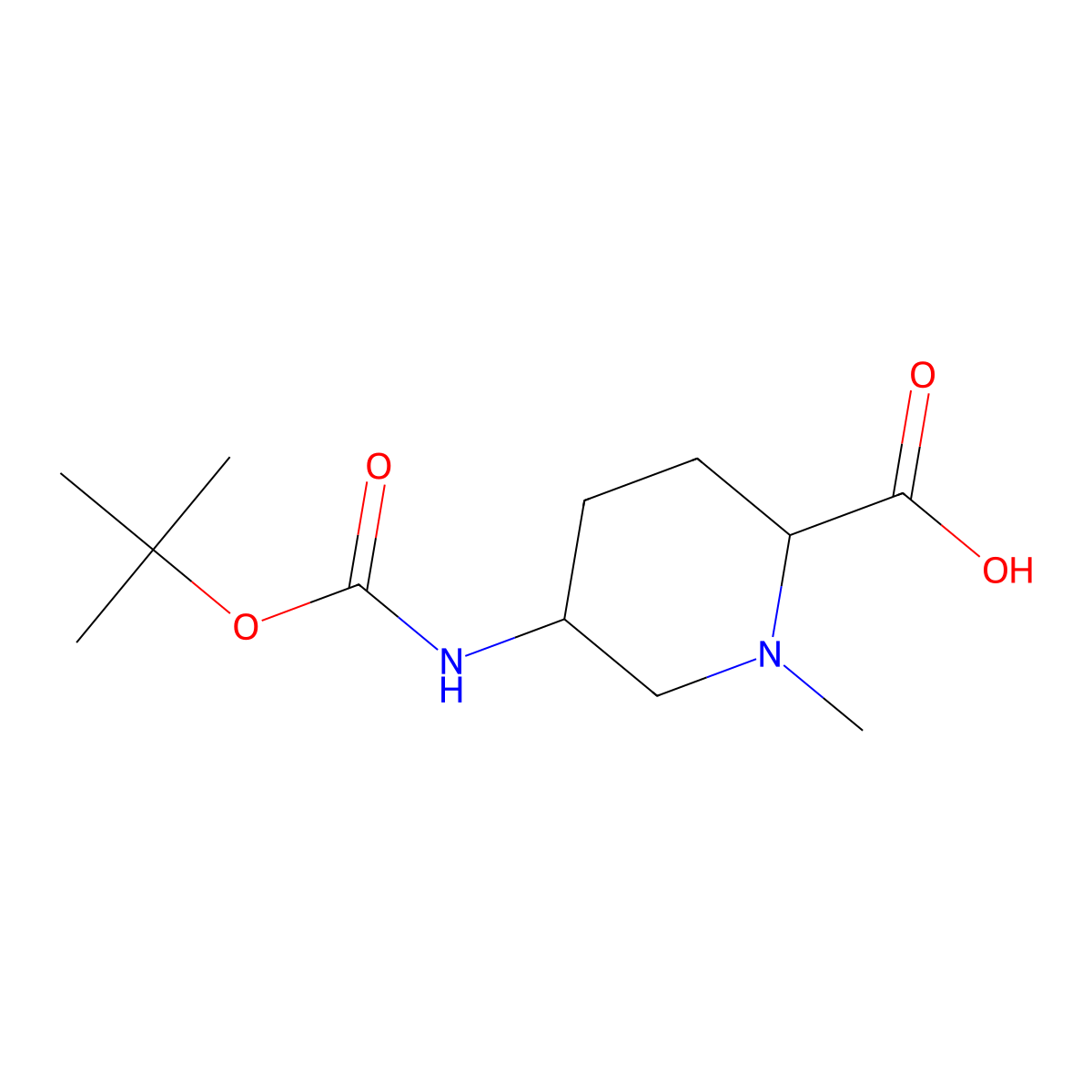 5-{[(Tert-butoxy)carbonyl]amino}-1-methylpiperidine-2-carboxylic acid molecular structure, CAS 2580179-63-9