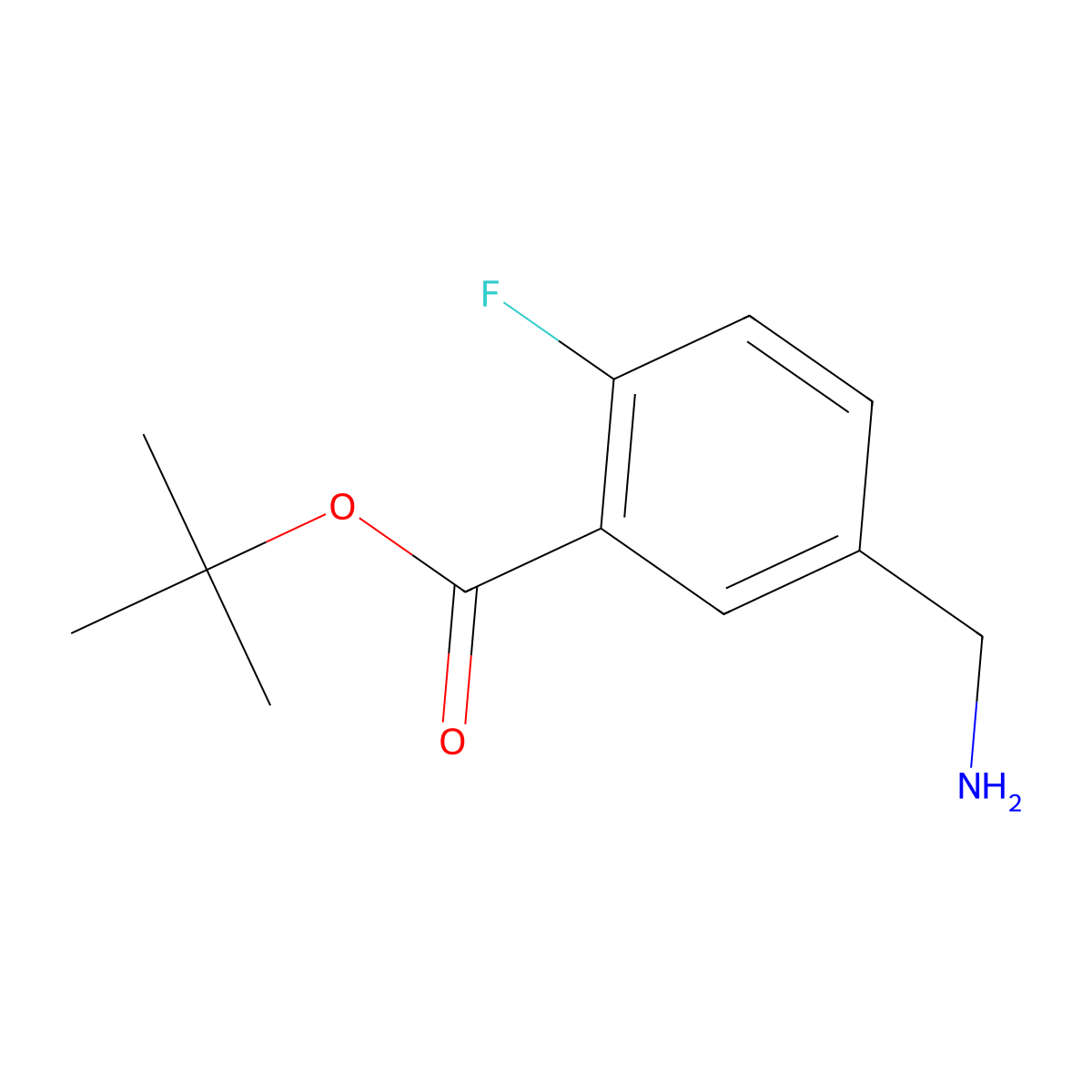 Tert-butyl 5-(aminomethyl)-2-fluorobenzoate molecular structure, CAS 2580179-65-1