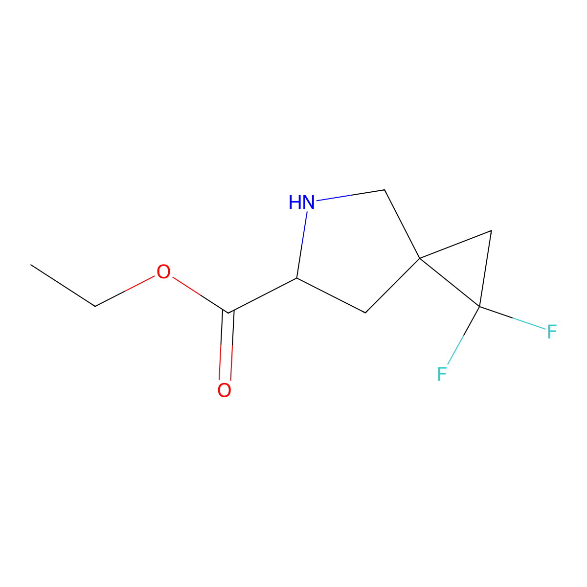 Ethyl 1,1-difluoro-5-azaspiro[2.4]heptane-6-carboxylate molecular structure, CAS 2580179-80-0