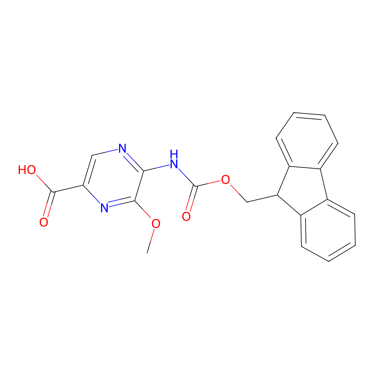 5-({[(9H-fluoren-9-yl)methoxy]carbonyl}amino)-6-methoxypyrazine-2-carboxylic acid molecular structure, CAS 2580180-07-8