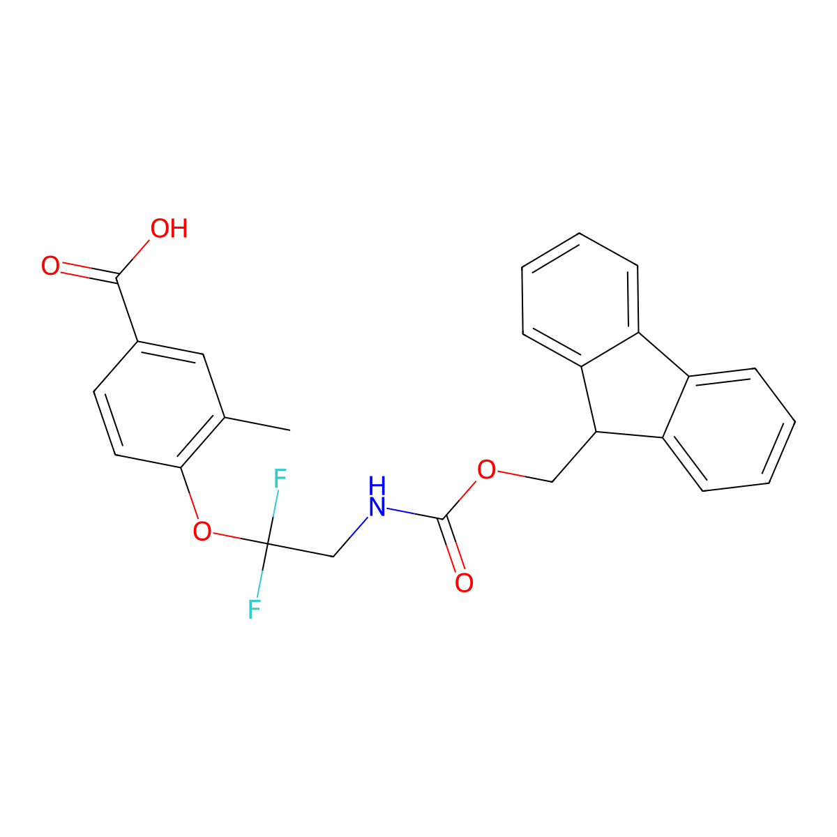 4-[2-({[(9H-fluoren-9-yl)methoxy]carbonyl}amino)-1,1-difluoroethoxy]-3-methylbenzoic acid molecular structure, CAS 2580180-15-8