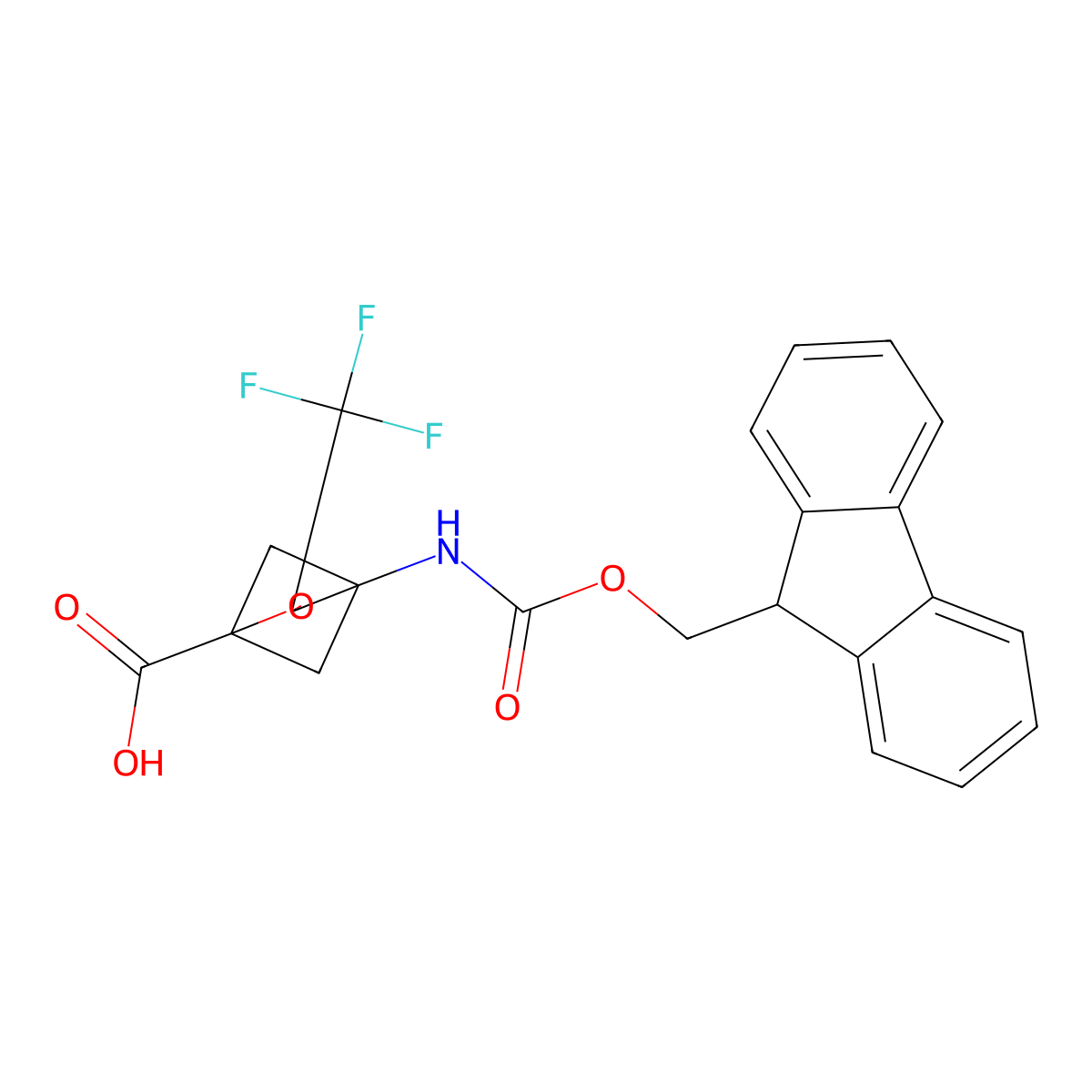 4-({[(9H-fluoren-9-yl)methoxy]carbonyl}amino)-3-(trifluoromethyl)-2-oxabicyclo[2.1.1]hexane-1-carboxylic acid molecular structure, CAS 2580180-32-9