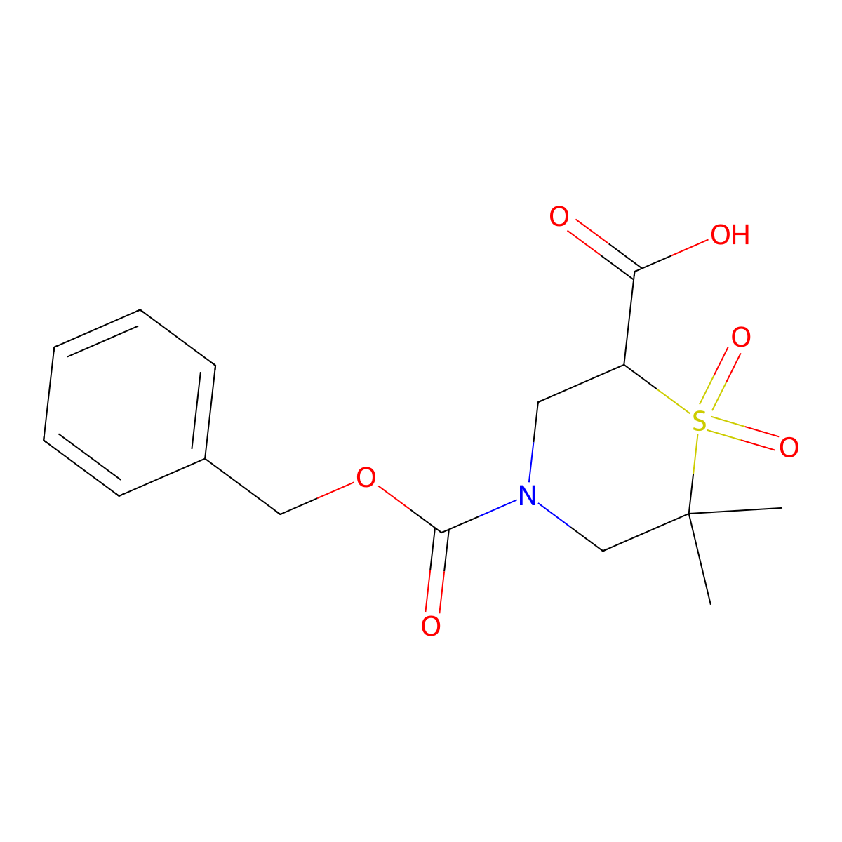 4-[(Benzyloxy)carbonyl]-6,6-dimethyl-1,1-dioxo-1lambda6-thiomorpholine-2-carboxylic acid molecular structure, CAS 2580180-47-6