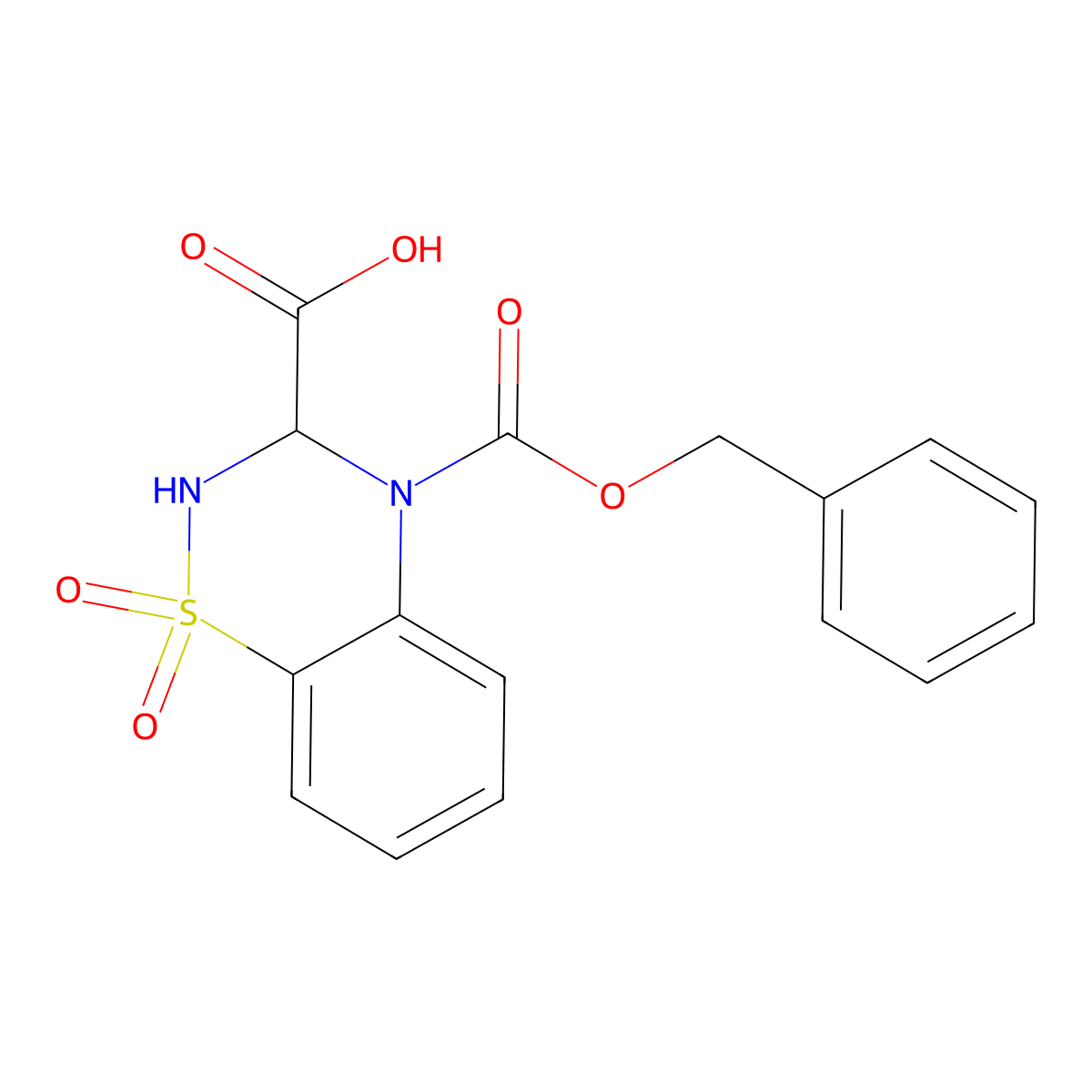 4-[(benzyloxy)carbonyl]-1,1-dioxo-3,4-dihydro-2H-1lambda6,2,4-benzothiadiazine-3-carboxylic acid molecular structure, CAS 2580180-49-8