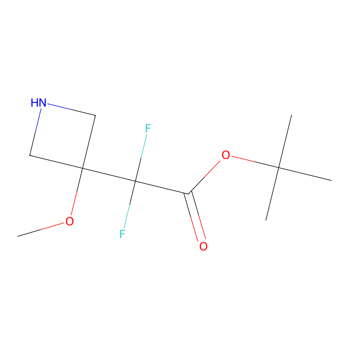Tert-butyl 2,2-difluoro-2-(3-methoxyazetidin-3-yl)acetate molecular structure, CAS 2580180-57-8